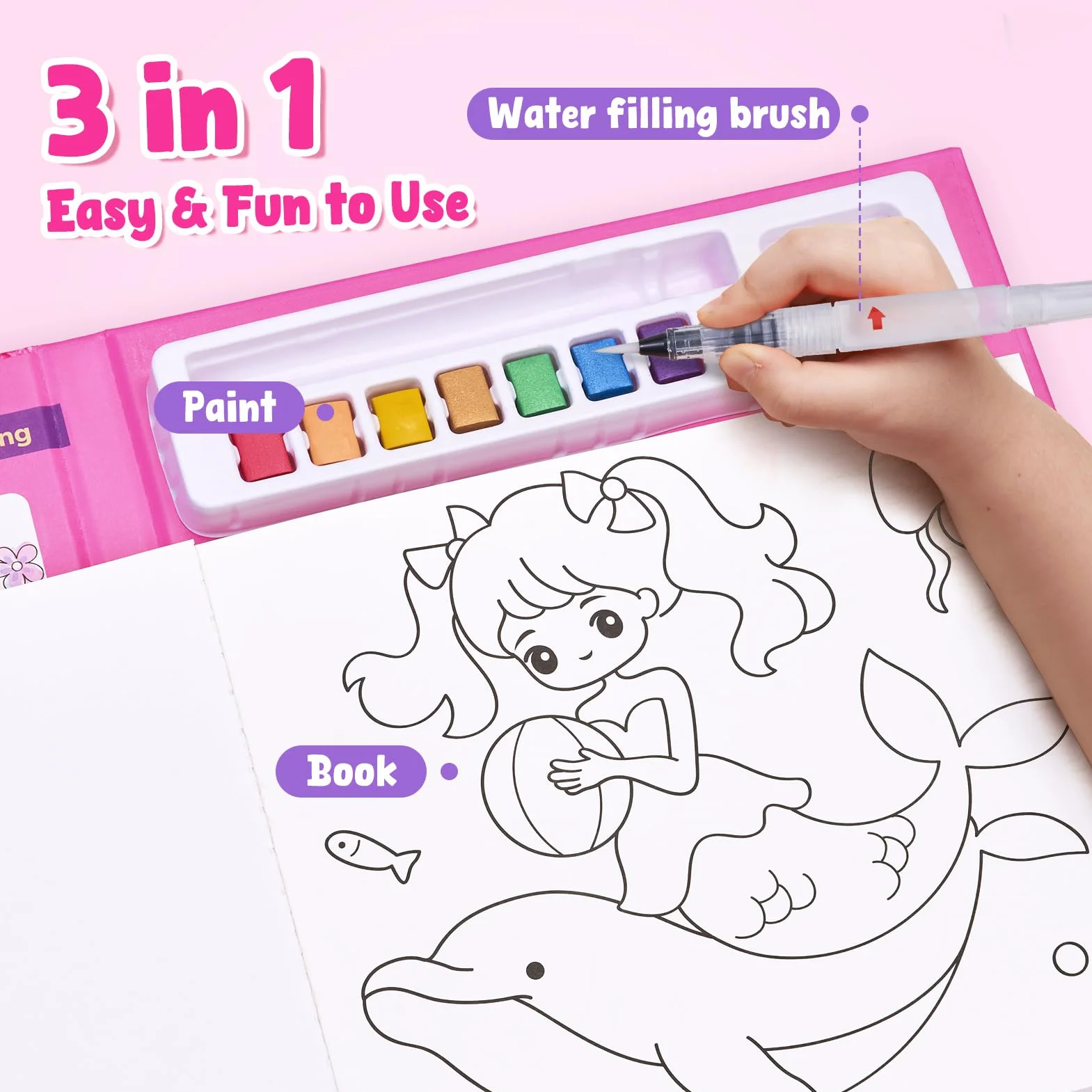 JoyCat Libri da colorare con acqua, Attività artistiche e creative, Arte senza disordine Principessa per bambini 4-8 anni, Kit e forniture creative, Attività fai-da-te, Regali per ragazze e ragazzi