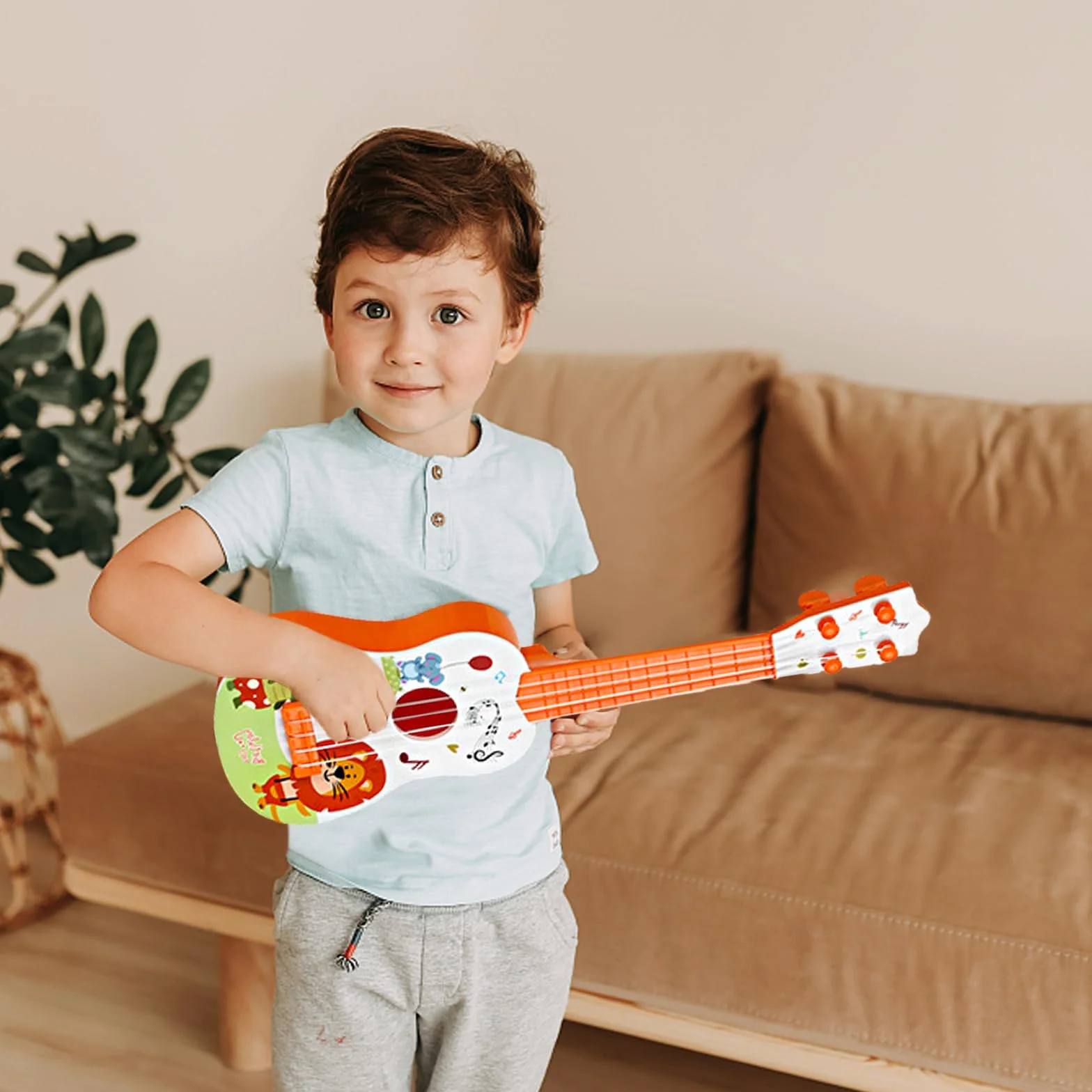 Mini Ukulele Giocattolo 41cm 4 Corde Regolabili per Bambini Principianti (Arancione)