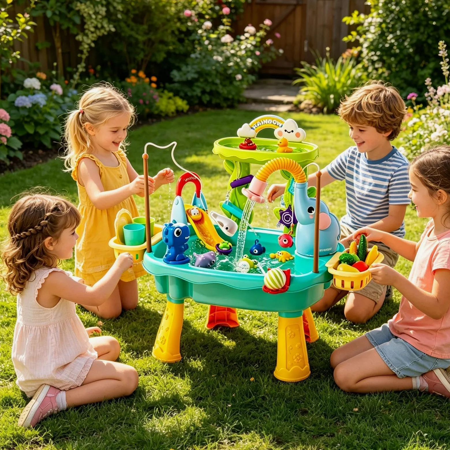 Tavolo Acqua Giocattoli Da Pesca Con Pompa Elettrica | D'Acqua Estivo per Bambini e Bambine Piccoli Patio Spiaggia Campeggio Asilo Casa Bagno Sala Giochi Vacanza Compleanno