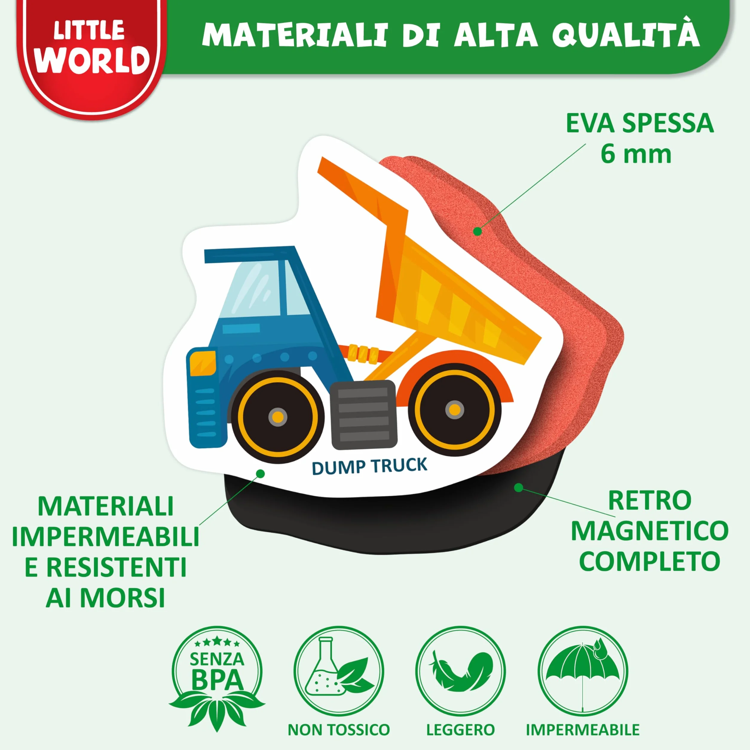Little World 25 magnetyczne zabawki dla dzieci 1-3 lata, bezpieczne, trwałe, wodoodporne, piankowe, zestaw pojazdów i zawodów