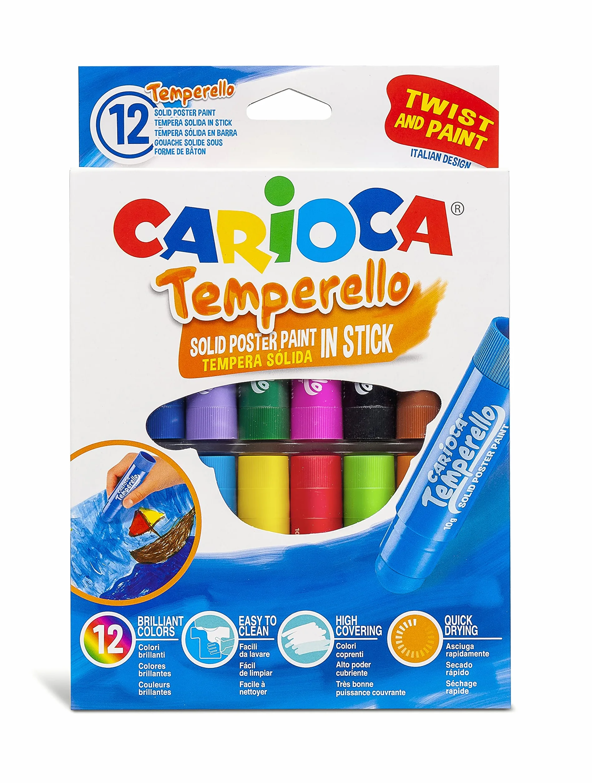 Scatola di 6 tempere solide in barra, mod. Temperello 12 témperas multicolore