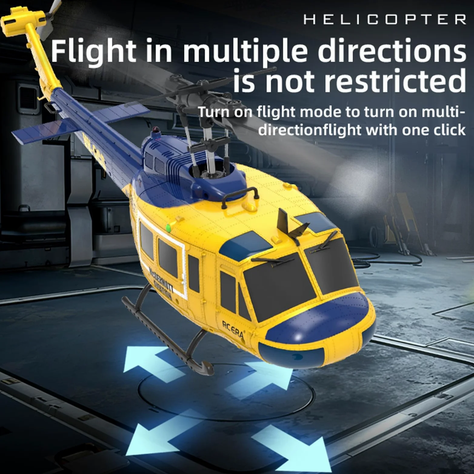 Elicottero RC per Adulti, UH-1 6CH Elicottero Militare in Scala RC con stabilizzazione giroscopica a 2 batterie, decollo/atterraggio con Un Solo Tasto, Regalo rotolante 3D(Yellow)