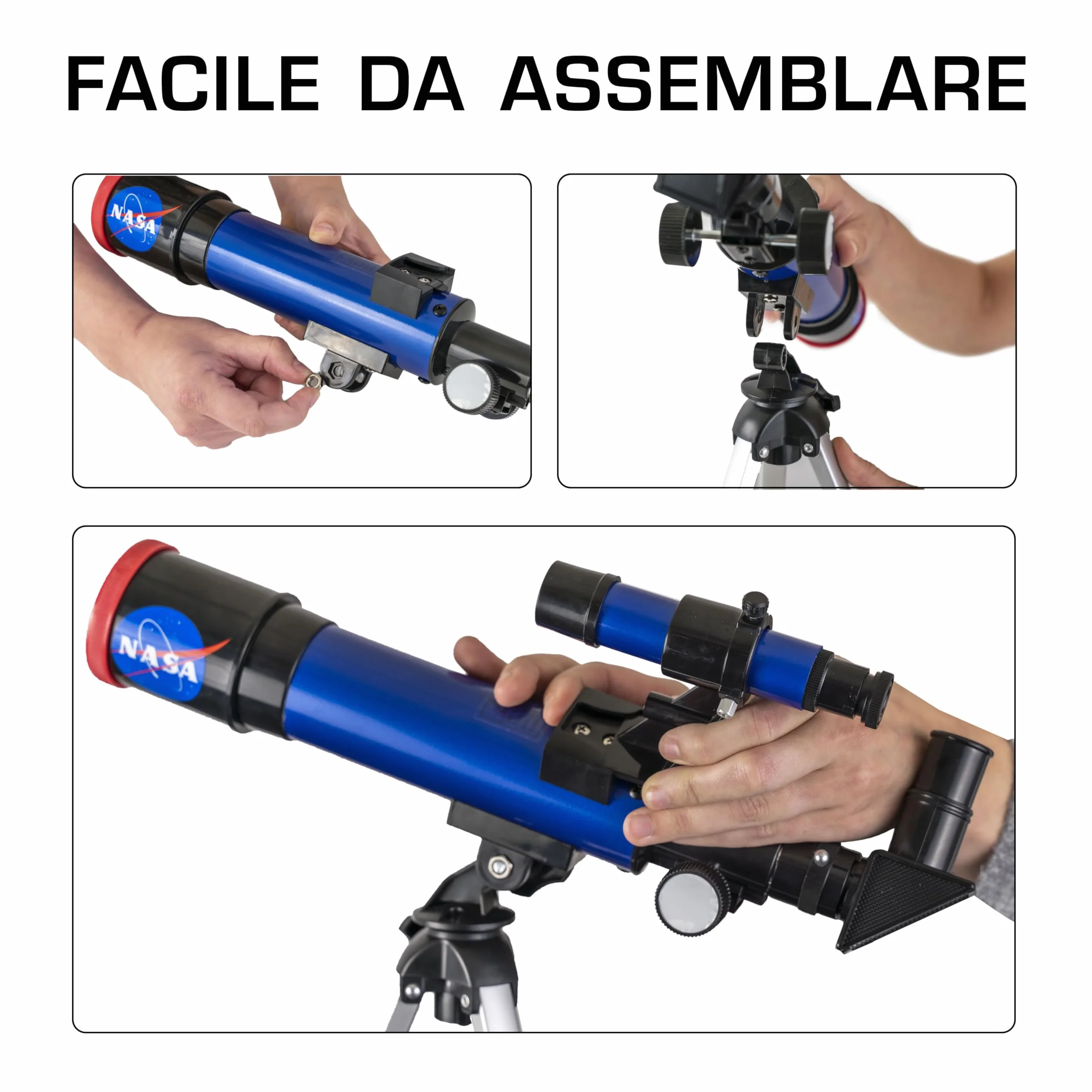 Blue Marble Telescopio Lunare NASA per Bambini – Ingrandimento 90x, con Due Oculari, Treppiede da Tavolo e Mirino, Telescopio per l’Osservazione della Luna, Giochi Spaziali, Regali NASA