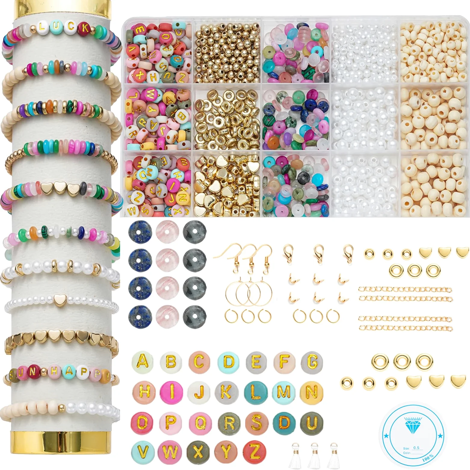 Xylise Kit per la creazione di braccialetti fai da te per ragazze, kit per la creazione di gioielli con perline, kit per braccialetti dell'amicizia con lettere, perline per la creazione di gioielli