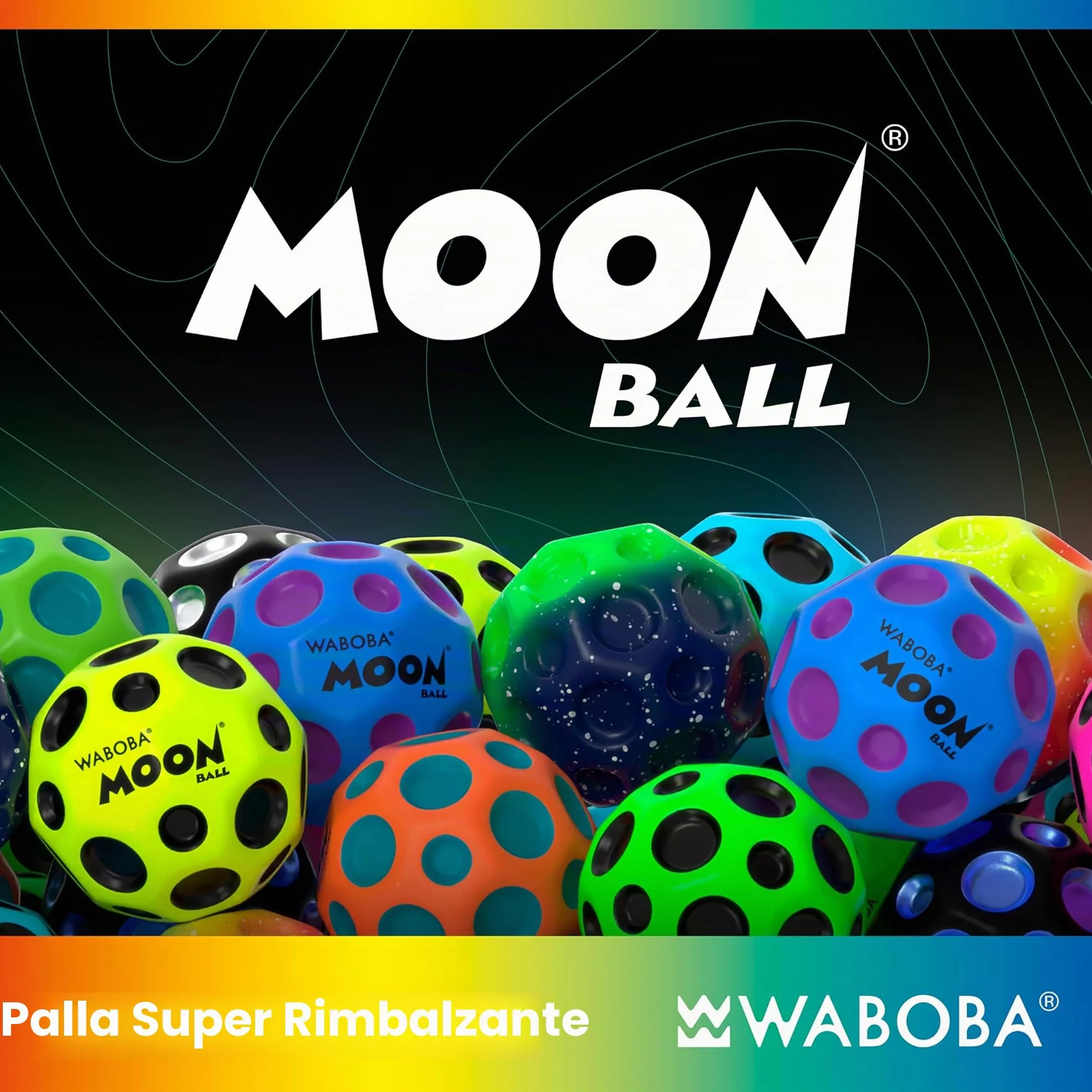 Waboba The Original Moon Ball - Palla rimbalzante per tutte le età, estremamente rimbalzante e divertente, perfetta per giochi attivi e giochi all'aperto, colore: nero/argento