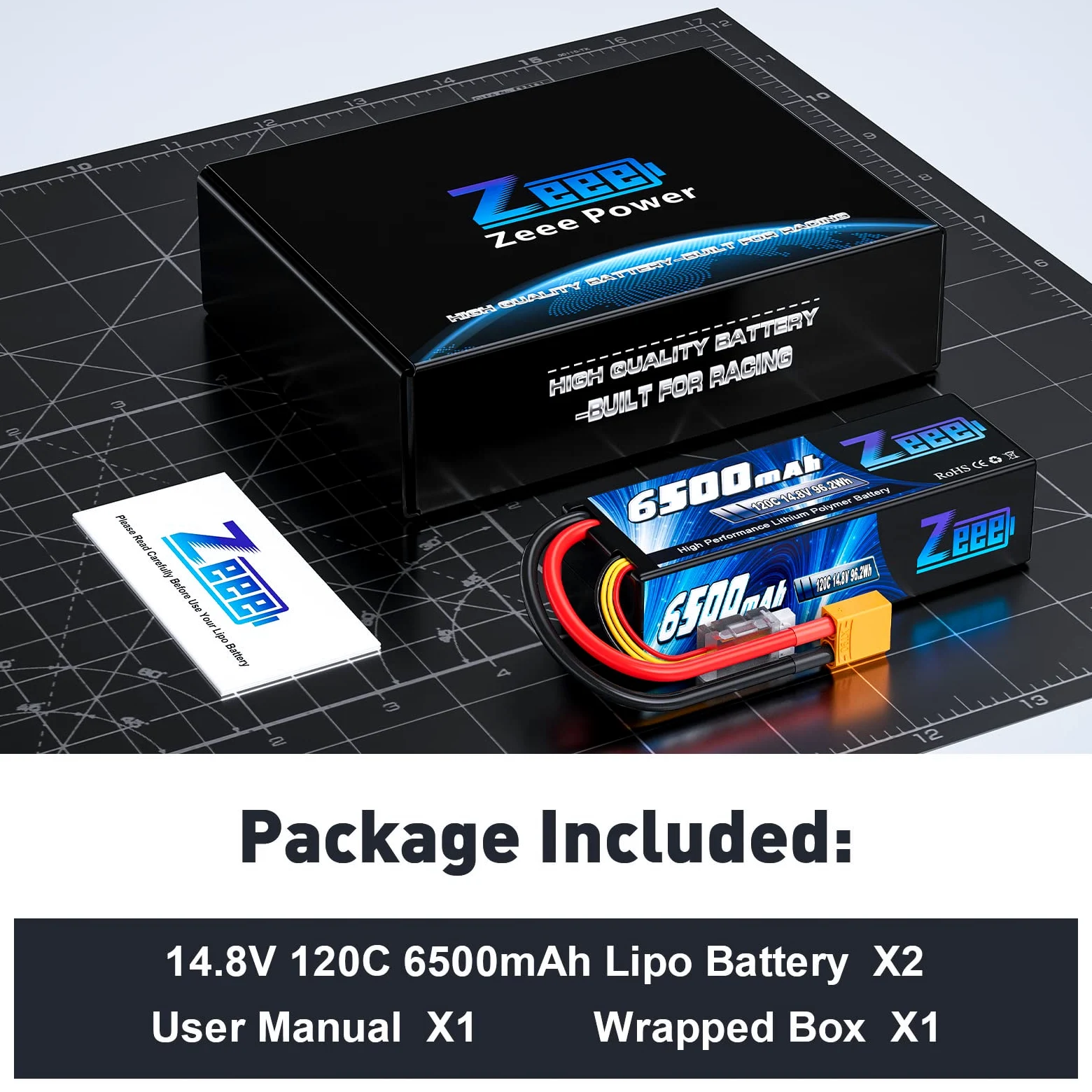 Zeee 4S Lipo 6500mAh 14,8V 120C Batteria RC con Spina XT90 (2 Pezzi) | Batteria RC per RC Car Truck Tank Buggy Truggy RC Racing Models