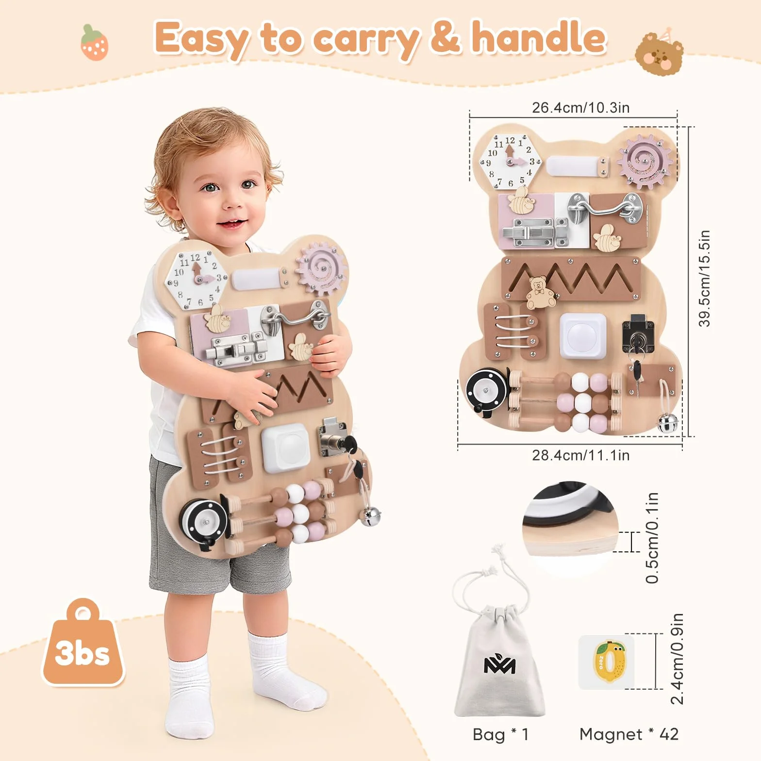 Busy Board per Bambini Pannello Sensoriale Montessori Tavole Montessori in Legno per l'apprendimento delle Abilità di Vita per 1-6 Regalo Bambini e Bambine