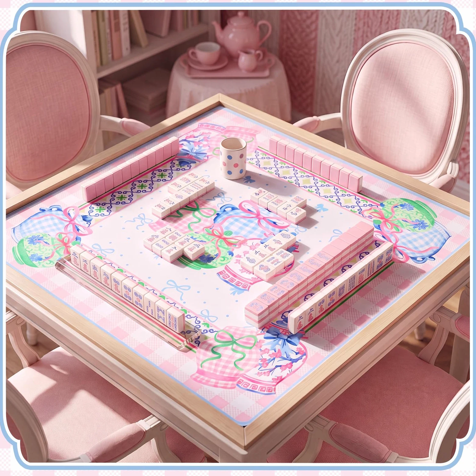 Seenelling Mahjong Tappetino da gioco con regole, antiscivolo, riduzione del rumore, multiuso, per giochi con carte Mahjong, piastrelle (barattolo di zenzero)