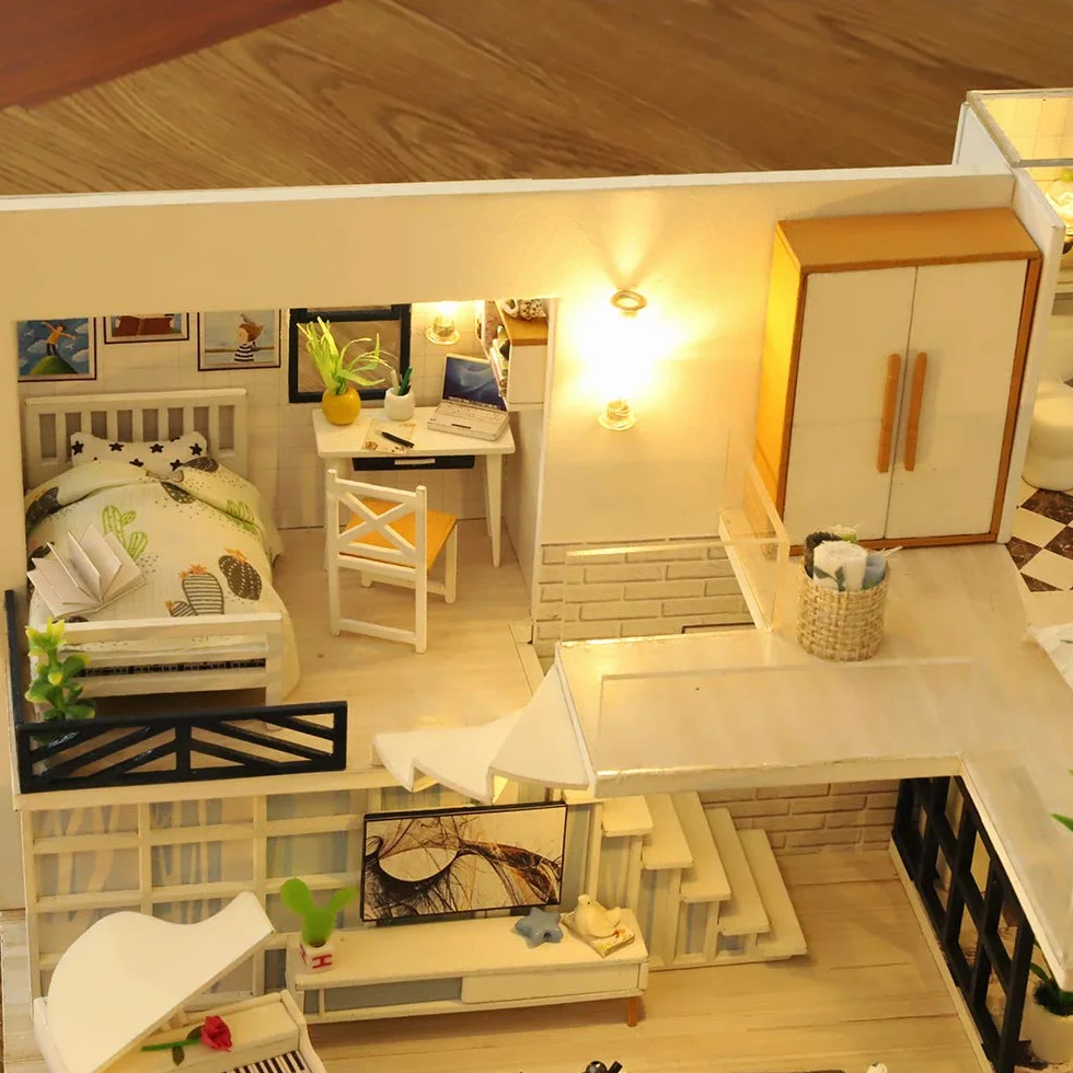 GuDoQi Miniatura Casa Delle Bambole, Kit Casa Bambole In Legno 3D Con Mobili E Musica, Luce A Led, Mini Kit Casa Fatta a Mano da Costruire, Simple Life House