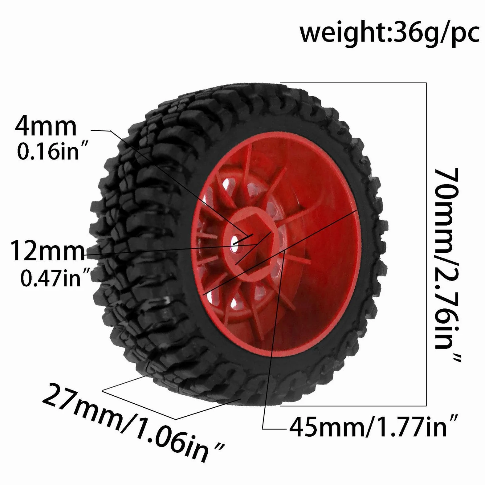 4 Pezzi RC Car Tires Ruote E Pneumatici per Auto Radiocomandate Ricambio Robusto Mozzi Universali Facile Montaggio Adatti per Modellismo su, Rosso