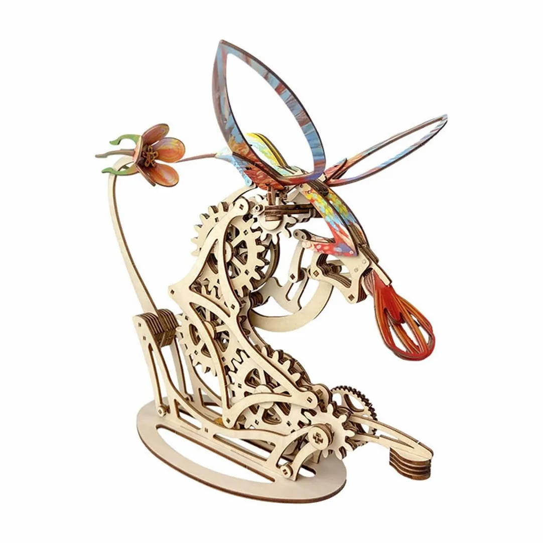 WANENGEDIY Kit di modellini 3D fai da te in legno colorato colibrì con trasmissione meccanica in legno, modello di animali, costruzione meccanica, kit artigianale per adulti e ragazzi, regali creativi