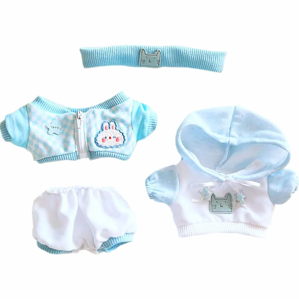 niannyyhouse Vestiti per bambole di peluche, 10-15 cm, 20 cm, 40 cm, cappello, cappotto, pantaloni, vestitino per bambole, colore: azzurro