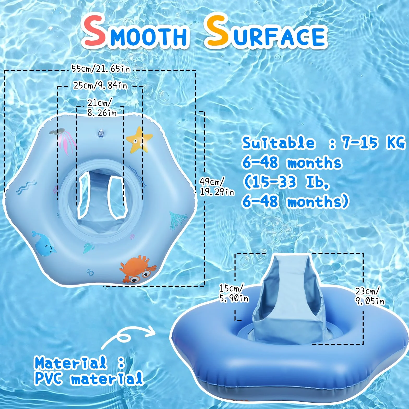 Salvagente per Bambini Gonfiabile con Sedile Materiale in PVC Salvagente per neonato da 12 Mesi a 36 Mesi Ottimo per Seggiolino per Bagnetto, Piscina