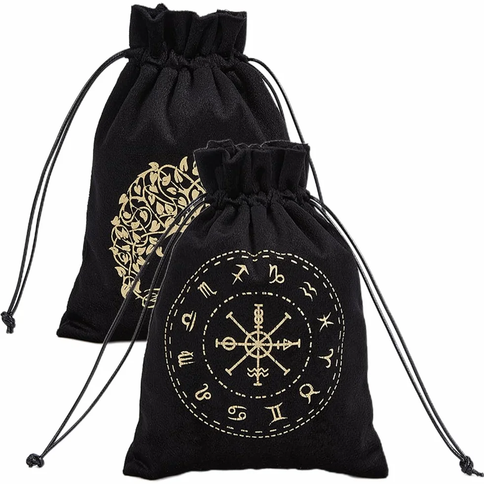 CREATCABIN 2 pz Sacchetti per Tarocchi In Velluto Porta Carte Dei Tarocchi 12 Costellazioni Albero Della Vita Sacchetti Porta Rune con Cordoncini Grandi per Tarocchi Gioielli In Cristallo Dadi 18x13cm