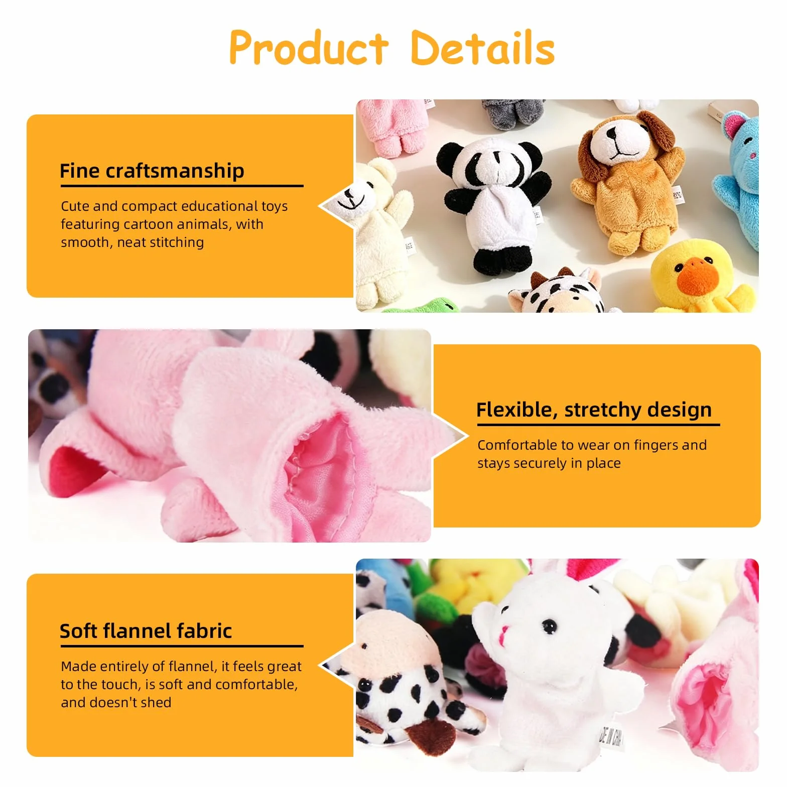 10pcs Different Cartoon Animal Finger Puppets Soft Velvet Dolls Toys