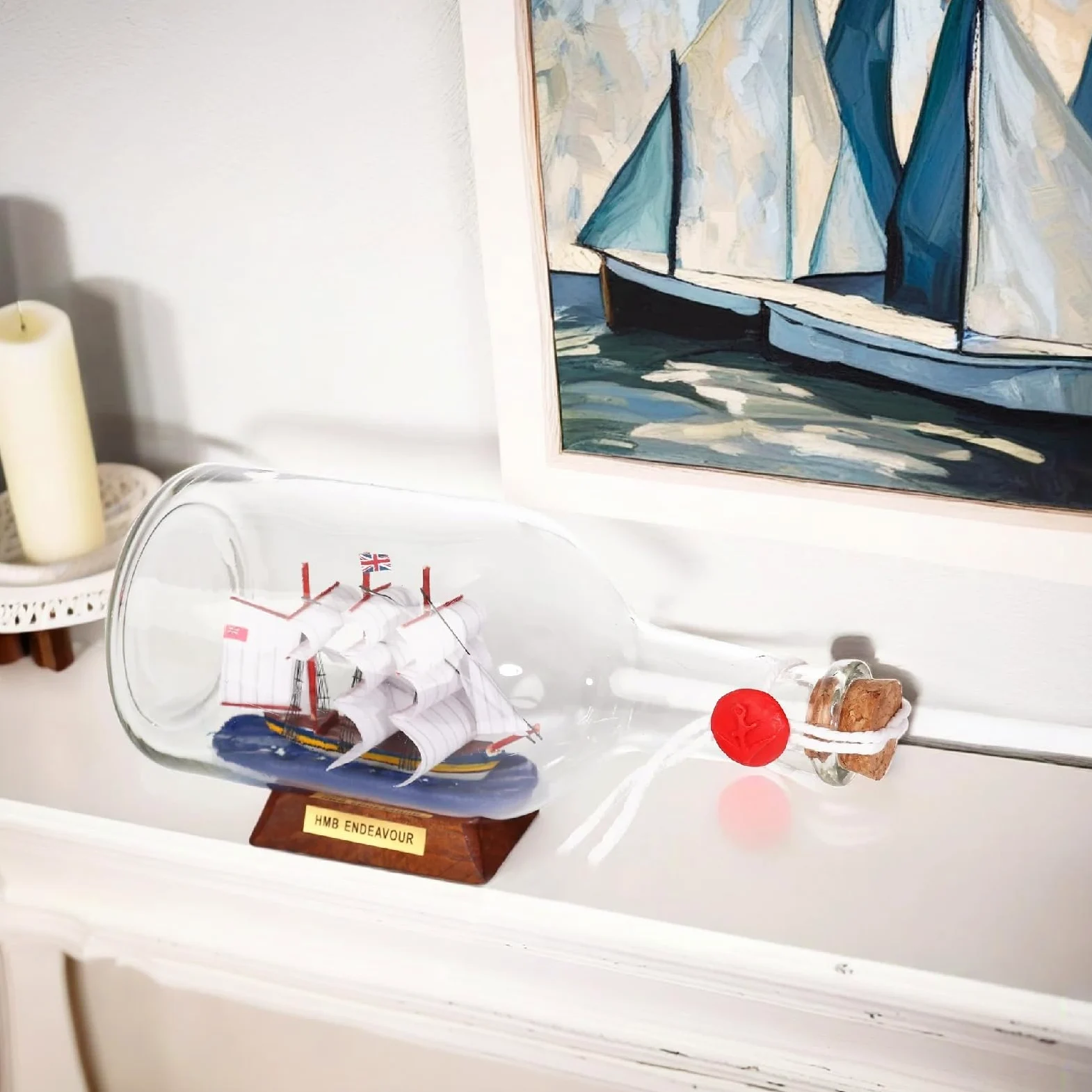 Modello di nave in una bottiglia di vetro ornamento da tavolo nautico ornamento per la casa barca a vela Decor Endeavour British Tallship