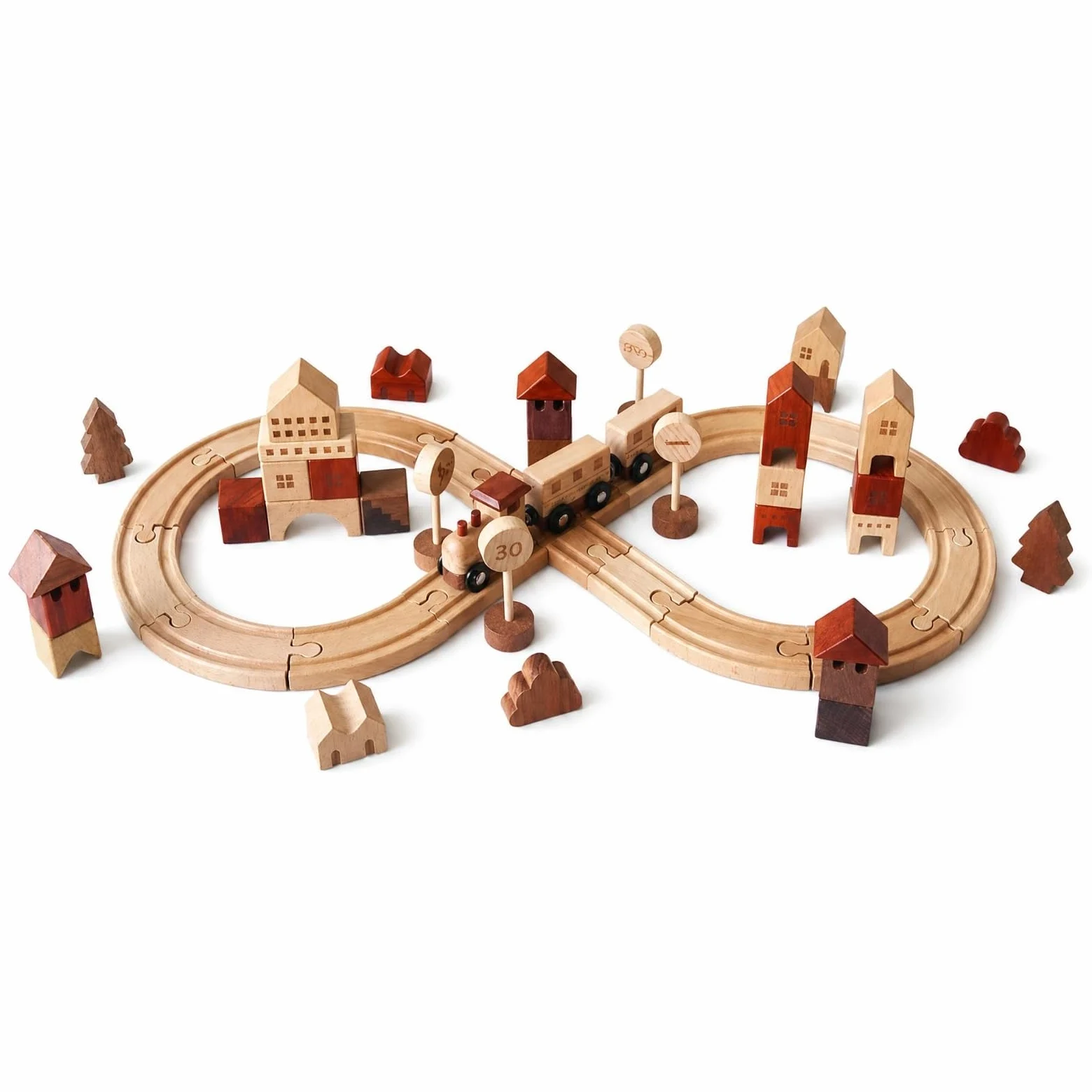 Milageto Set Trenino in Legno Pezzi Interbloccanti Trenino Legno Finitura Liscia