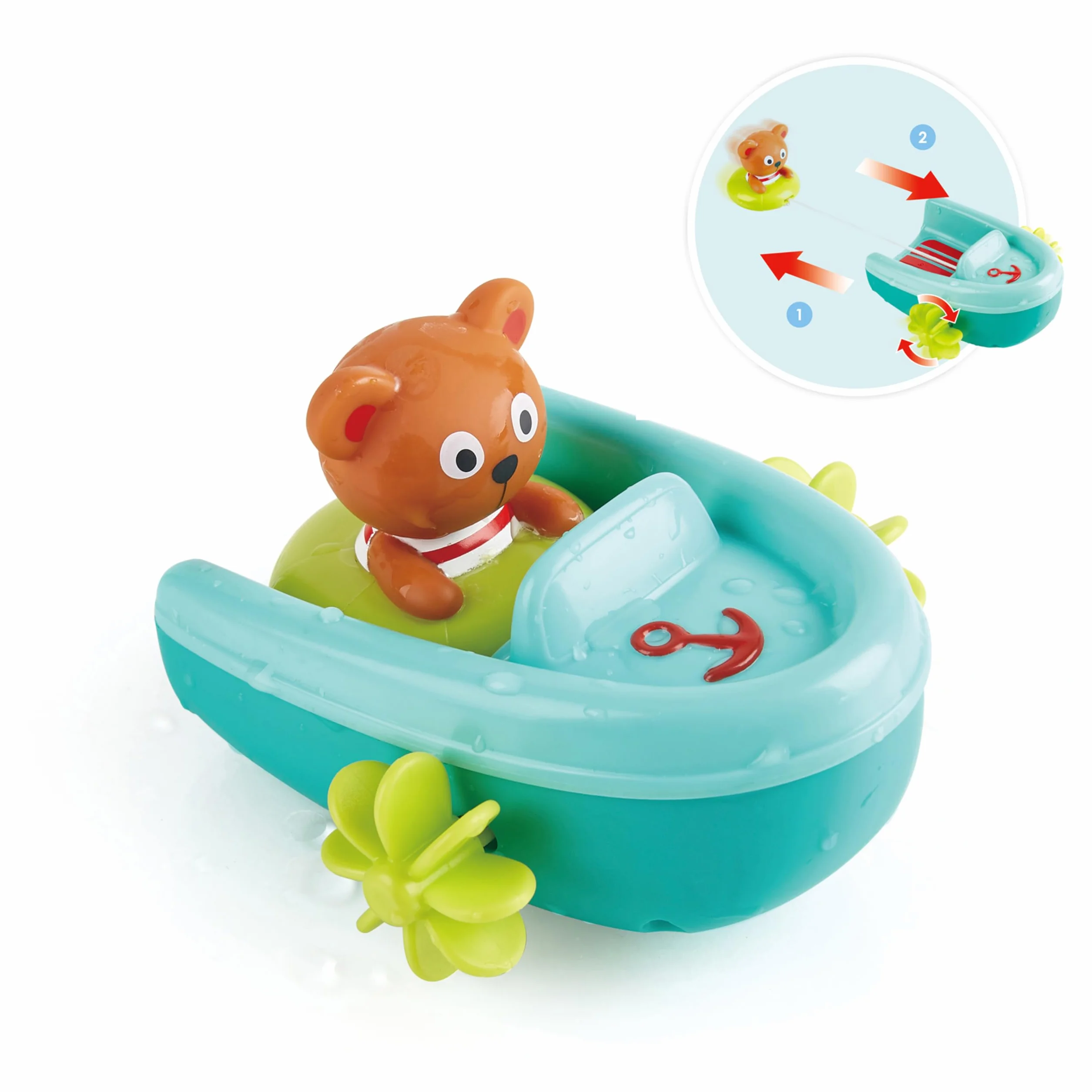 Hape- Barca a molla per bagnetto, Multicolore, E0217