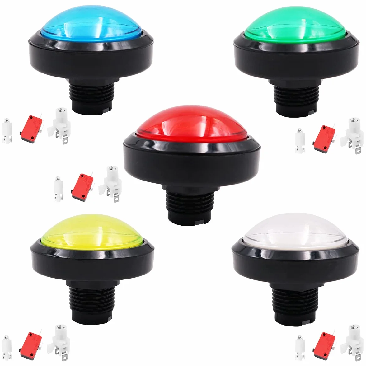 5 x 12V LED Pulsanti Illuminati Pulsante Invio Grande Pulsante Grande a 5 Colori per Arcade Pop's Music DJ Dance Machine - Diametro 60 mm