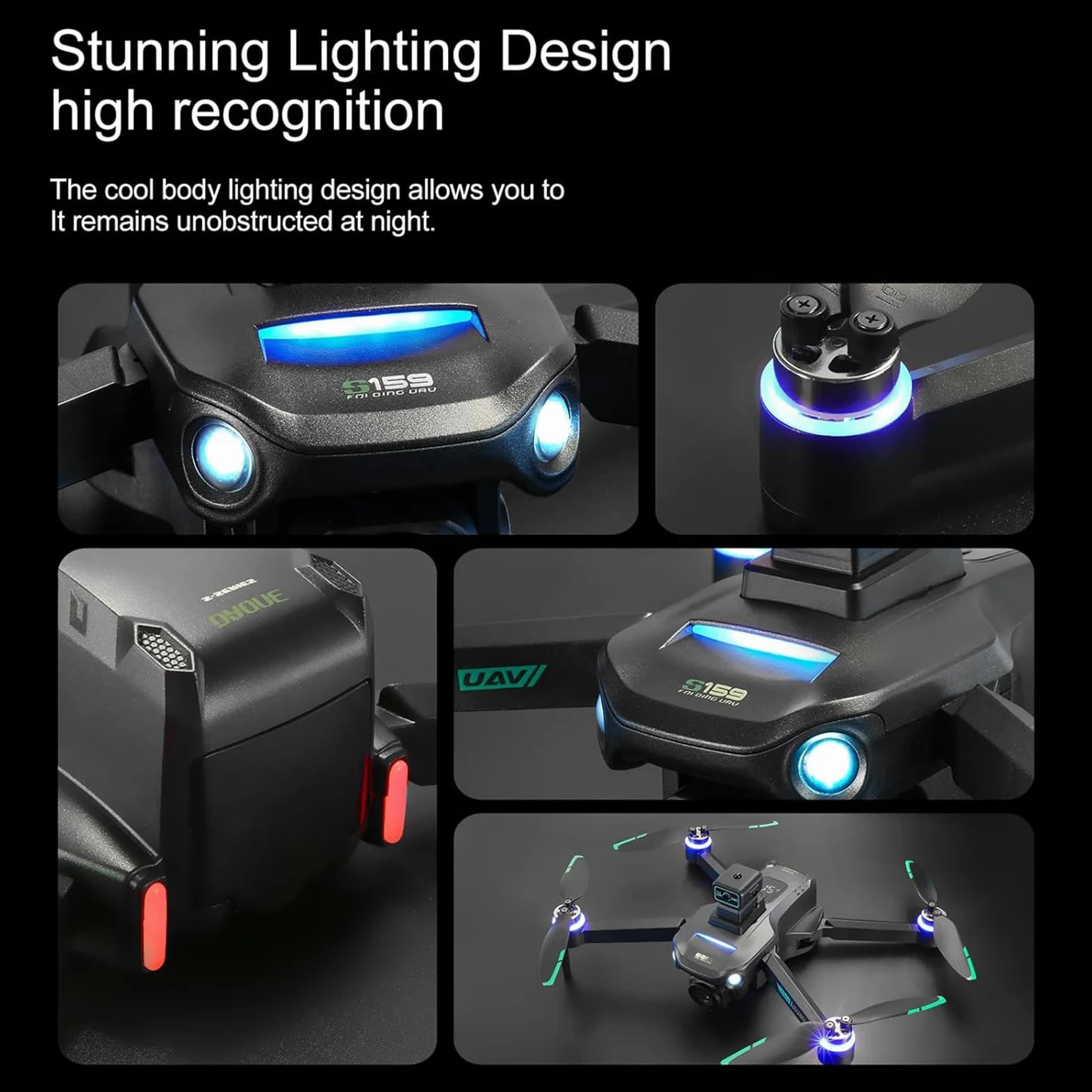 Generico Drone con Doppia Telecamera 4K HD per Adulti, quadricottero RC Professionale, brushless con Luce LED e Telecomando Tramite App, per Principianti (2 batterie)