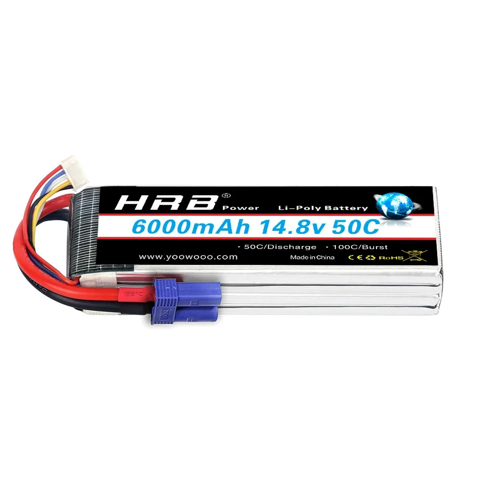 Pacco batteria HRB LiPo 6000mAh 14.8v 50C 4S EC5 Spina per FPV Racing Quadcopters Varie auto da corsa Elicotteri Aerei e modellini di barche