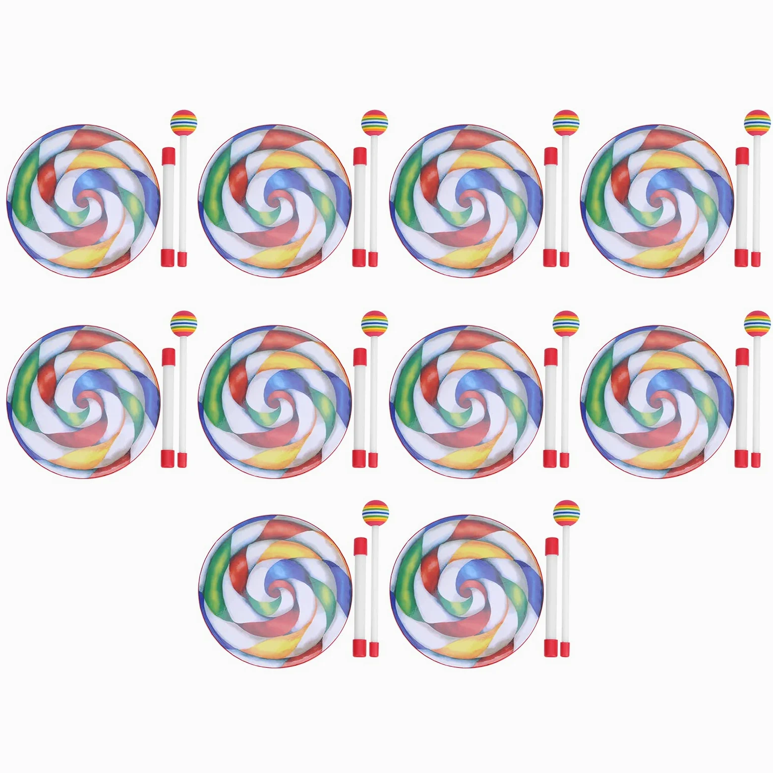 Set Tamburello per Bambini, Tamburi Lecca-lecca Colorati per Divertimento Musicale a Ritmo, Regalo Perfetto per Bambini, 10 Pezzi, Plastica, 8 Pollici