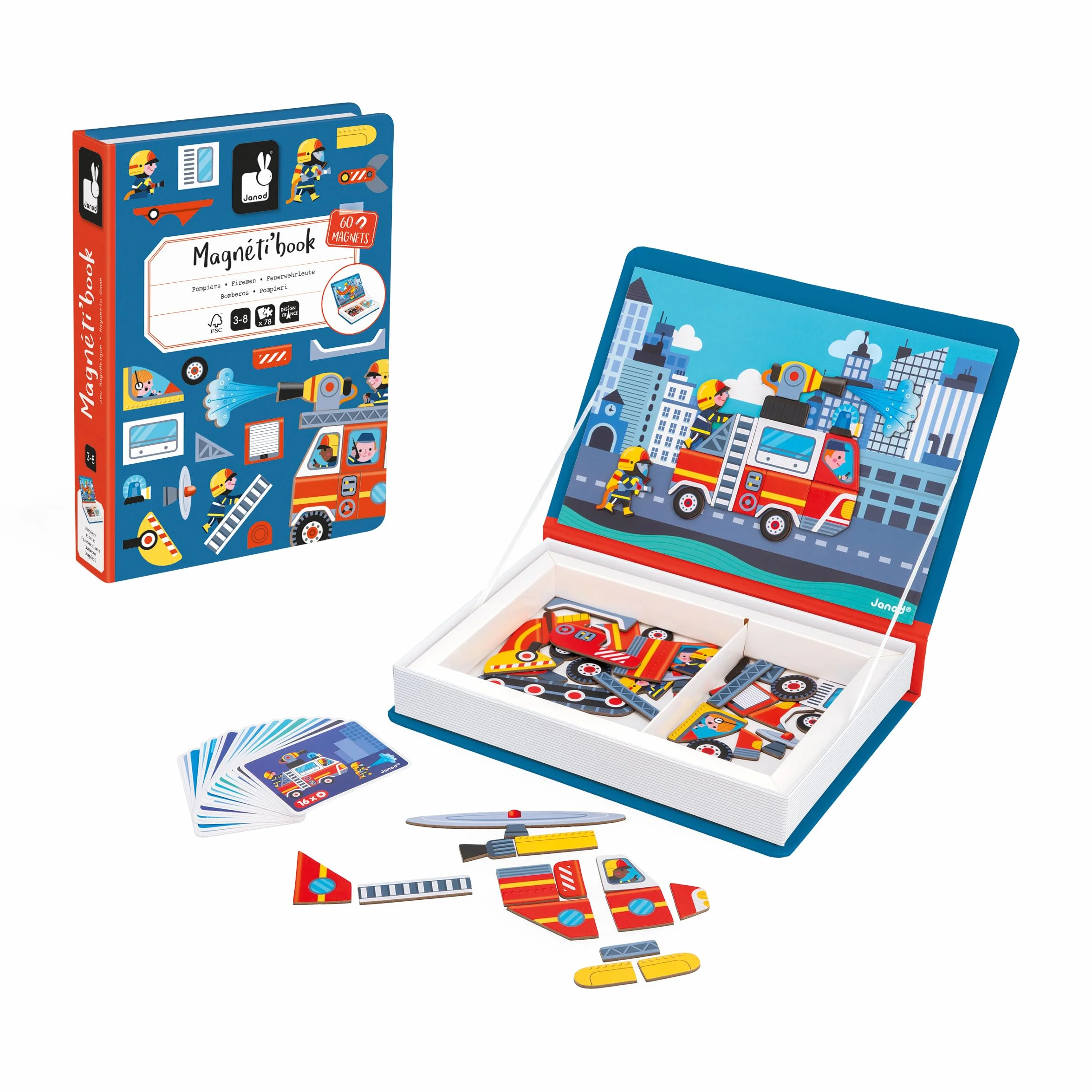 Janod Magnéti'Book Pompieri Gioco Educativo Magnetico 60 Calamite 18 Modelli