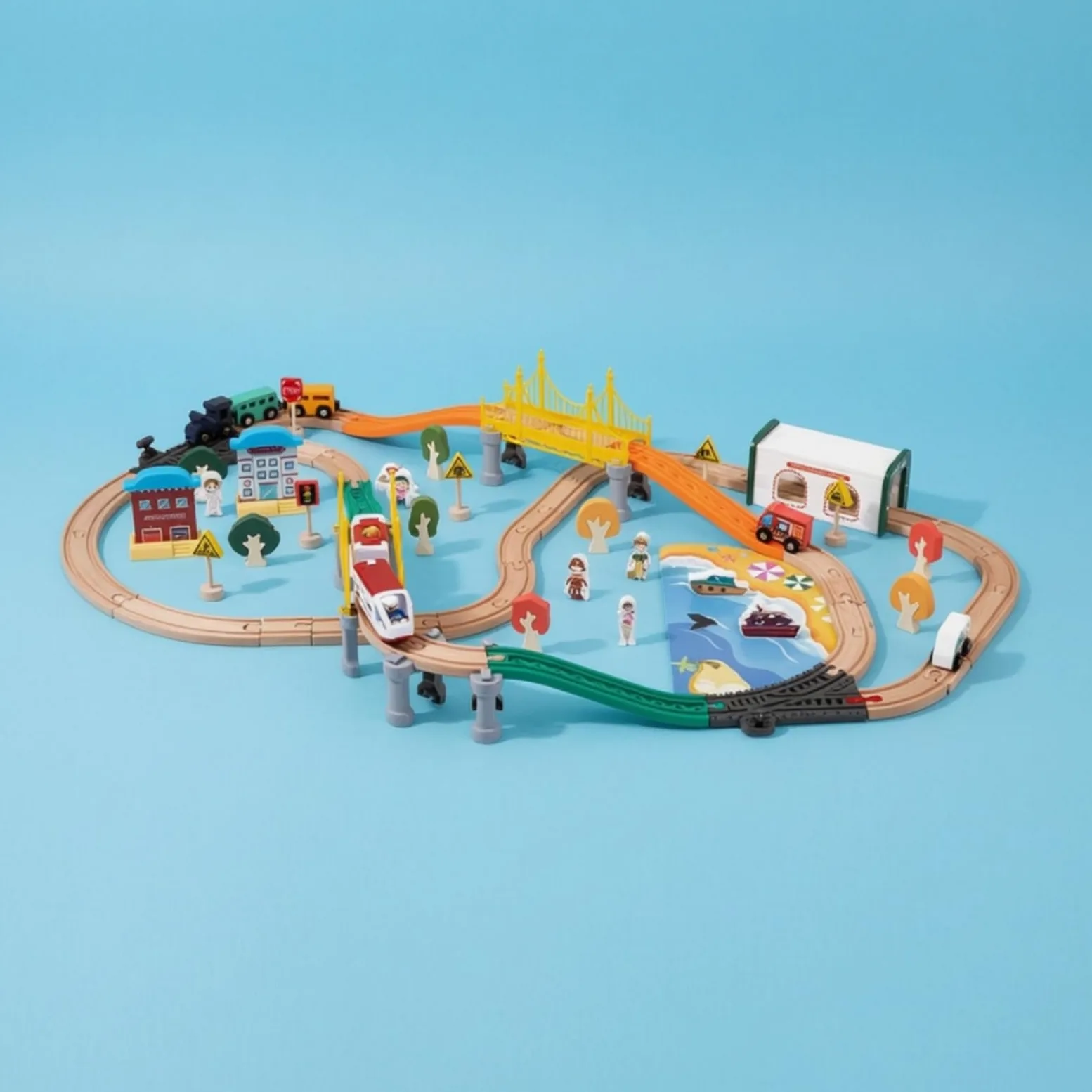 Trenino Elettrico in Legno Educativo Trenino con Binari in Legno Magnetico Pista Ferroviaria Creativa per Casa, Asilo