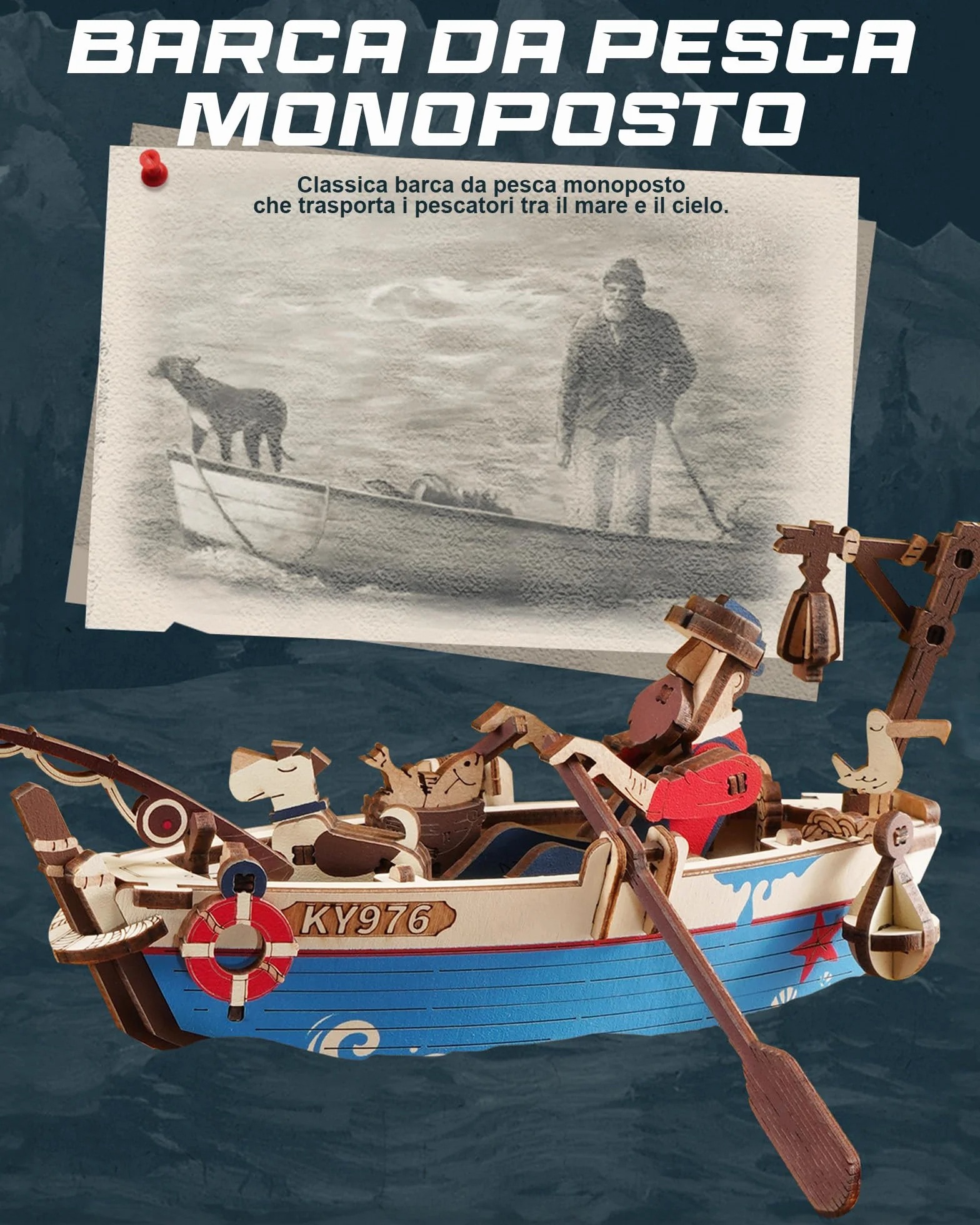 ROKR 3D Puzzle in Legno Barca, Modellismo da costruire Adulti Pescatore Oceanico, Oscillazione Gravitazionale Decorazione, Regali per adulti e bambini, Ocean Fisher MCD02
