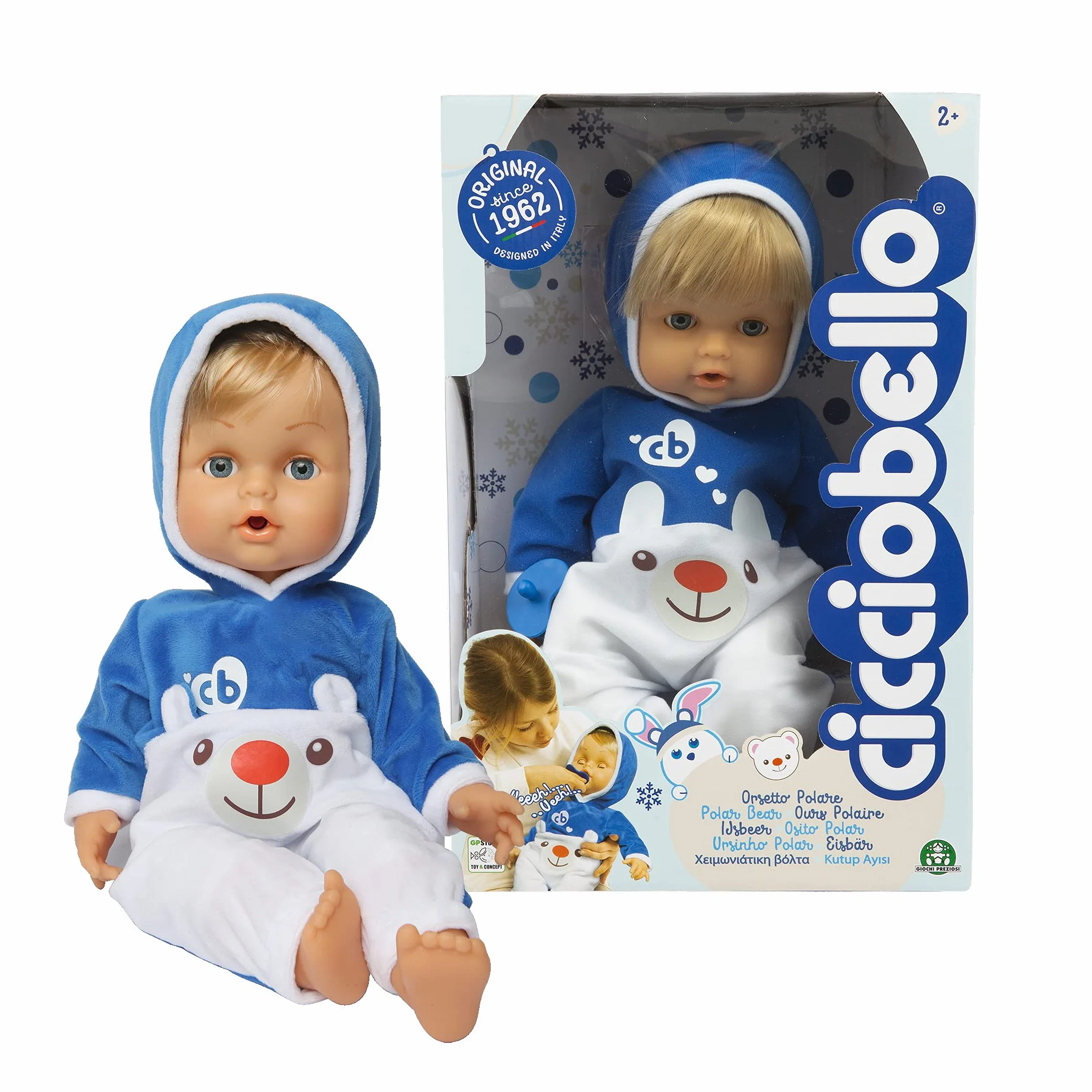 Cicciobello Orsetto Polare, Bambola Interattiva con Funzione Pianto e Tutina Invernale, Giochi Bambini 2 anni, Altezza 42 cm, Coccolalo e Dagli il Ciuccio per Farlo Smettere di Piangere