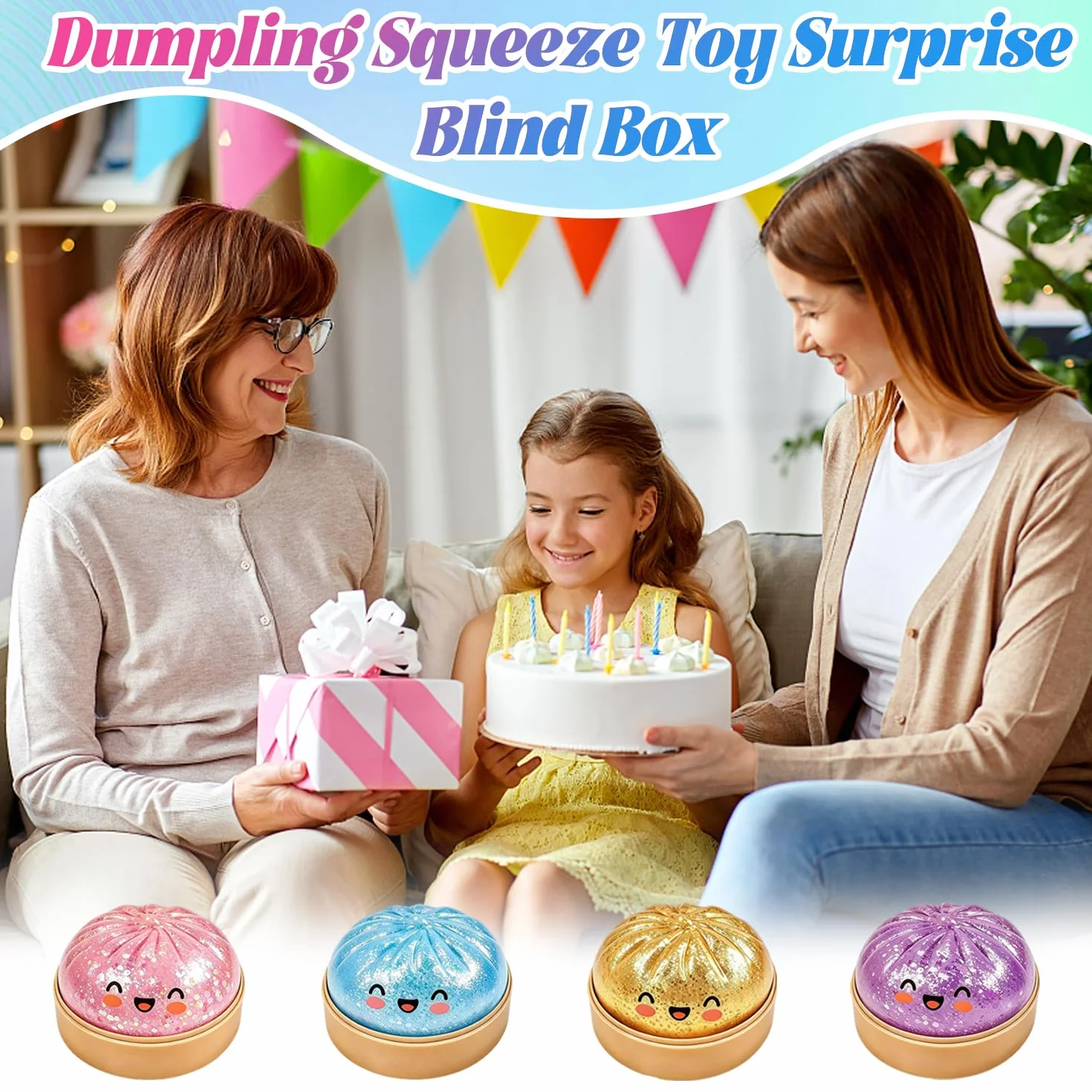 Giant Dumpling Squishy 4 Pezzi Ravioli Glitterati Antistress Giocattolo Stress Ball Ufficio