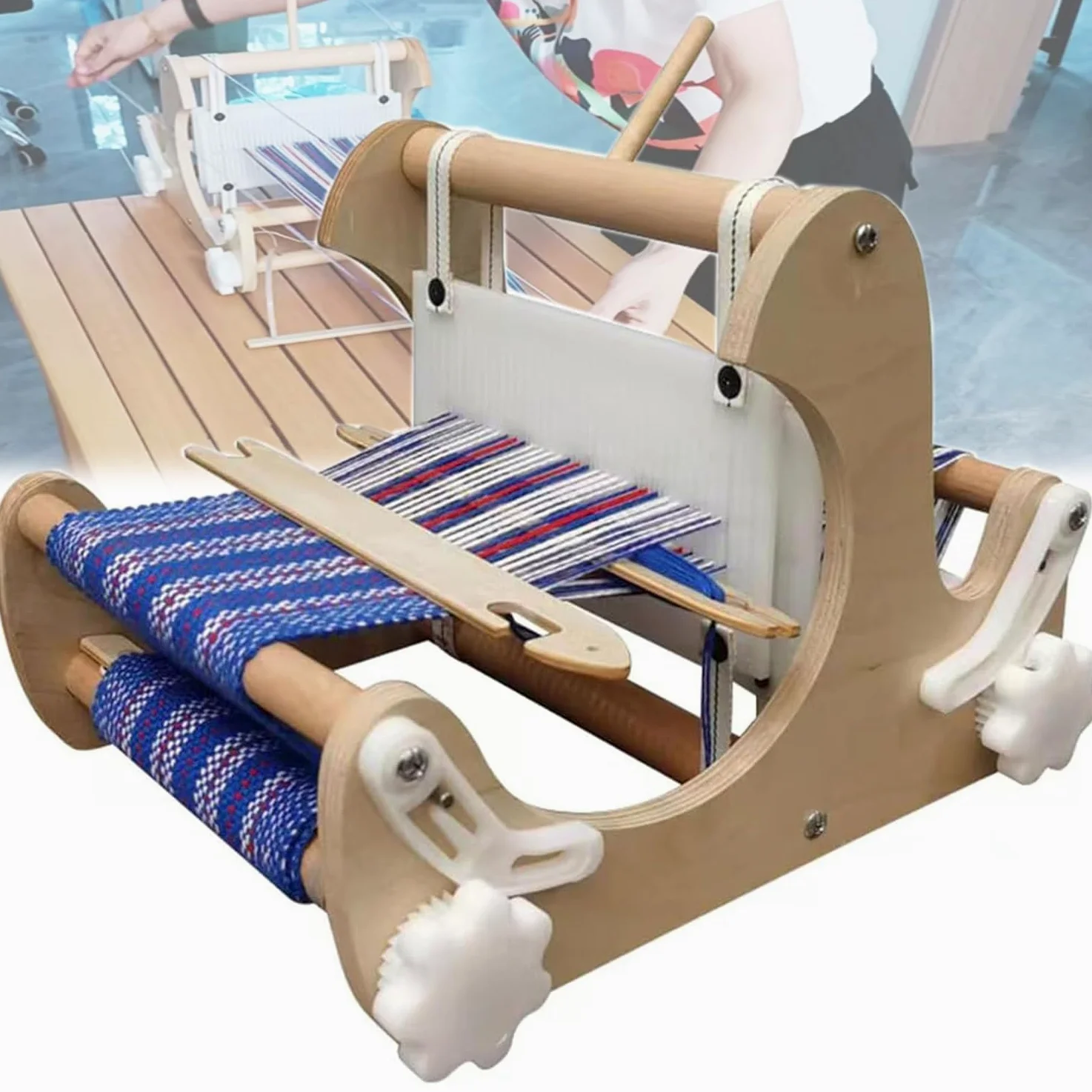 Kit per tessitura – Macchina per maglieria a mano in legno per bambini e principianti, larghezza di tessitura 20 cm, densità regolabile per un facile utilizzo