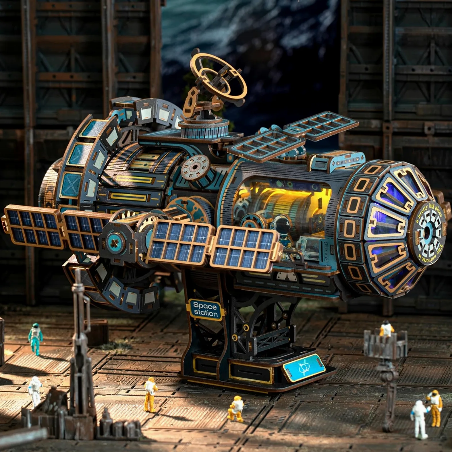 Jorival Celestigon Station - Puzzle meccanico 3D in legno 3D rotante a 360° per adulti, set di costruzione della stazione spaziale interstellare assemblata fai da te, modello giocattolo spaziale per