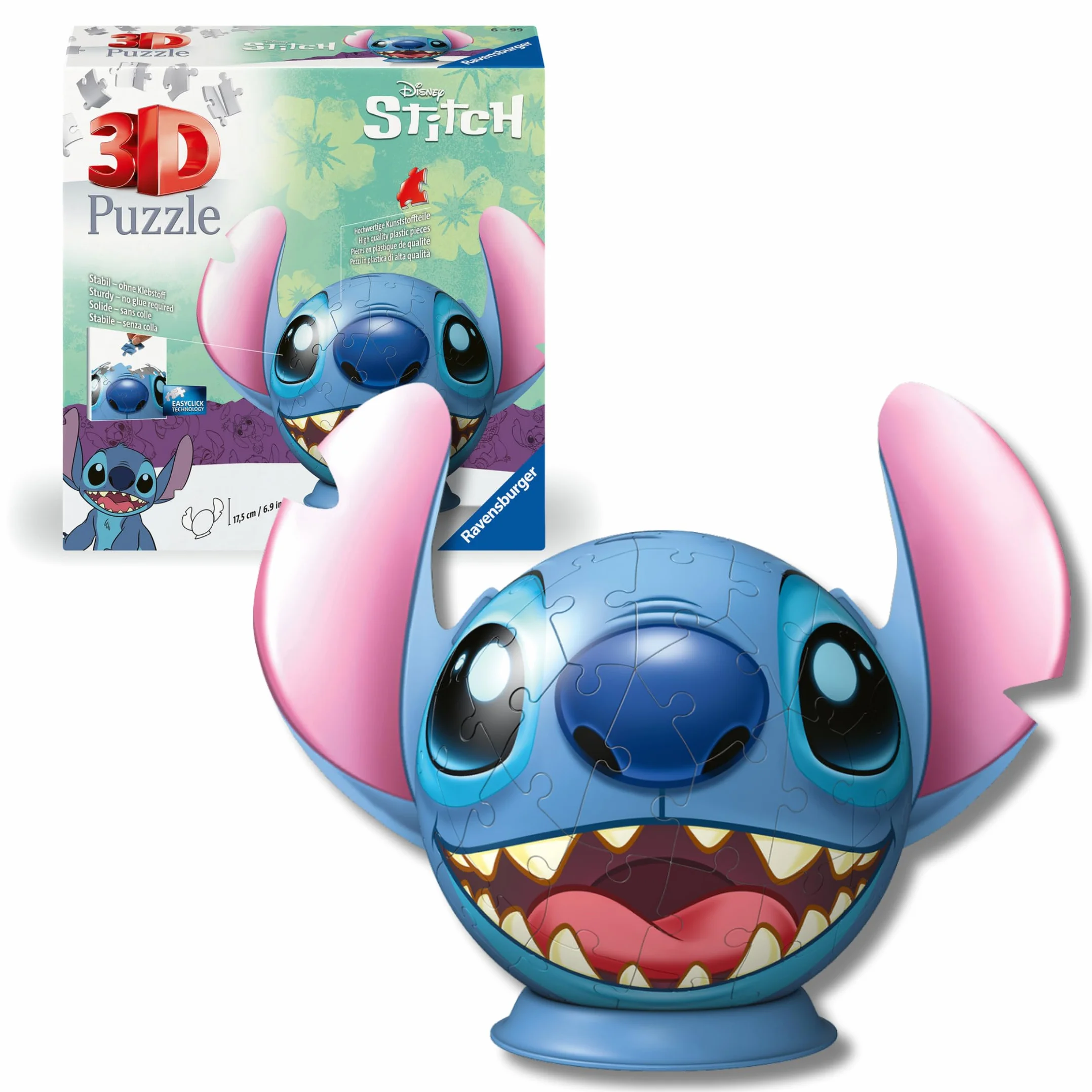Ravensburger - Puzzle 3d Stitch con orecchie 77 pezzi, Puzzle 3d bambini 6 anni o più, Giochi bambini 6 anni, Collezione Disney, Giochi divertenti, Idee regalo