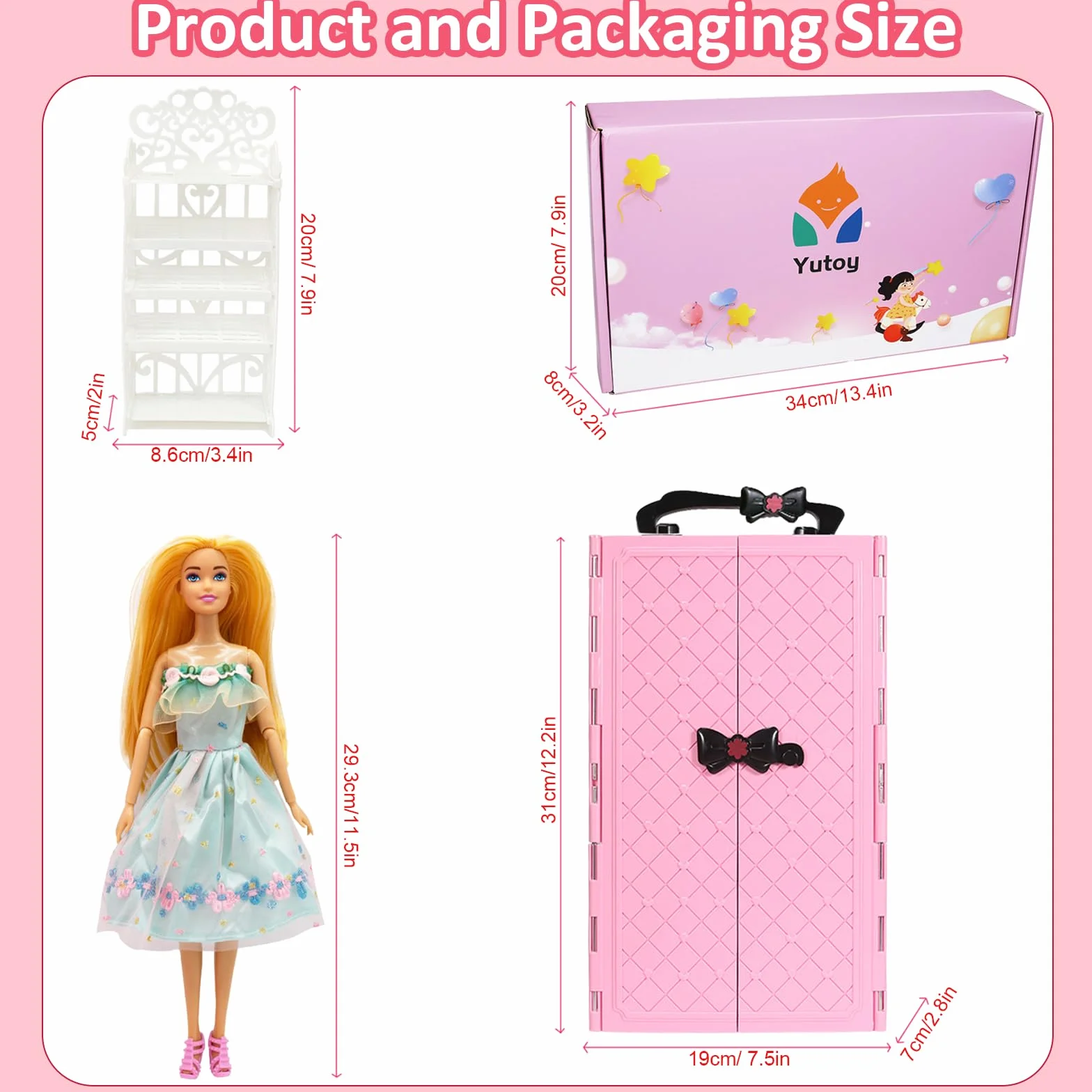 122 Pezzi Armadio Bambole Playset con Bambole 11,5 Pollici, Vestiti e Accessori, Include Abiti Principessa Scarpe Borse, Giocattoli Travestimento Adatti a Bambine, Bambini e Bambini (Rosa)