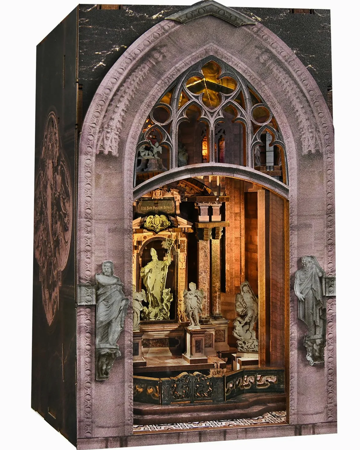 MiniCity Kit Book Nook, casa delle bambole fai da te, casa delle bambole, casa in miniatura per adulti, con luce LED, puzzle in legno 3D e fermalibri, decorazione e regalo (Duomo di Mliano)