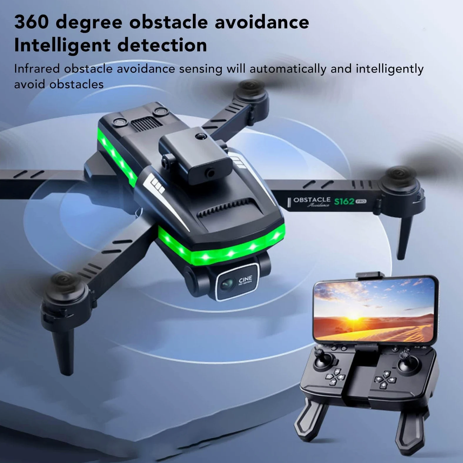 Drone, Evitamento Ostacoli WiFi S162 Drone Rc Quadcopter, Controllo Gesti 4K HD Drone con Fotocamera per Adulti Principianti Bambini