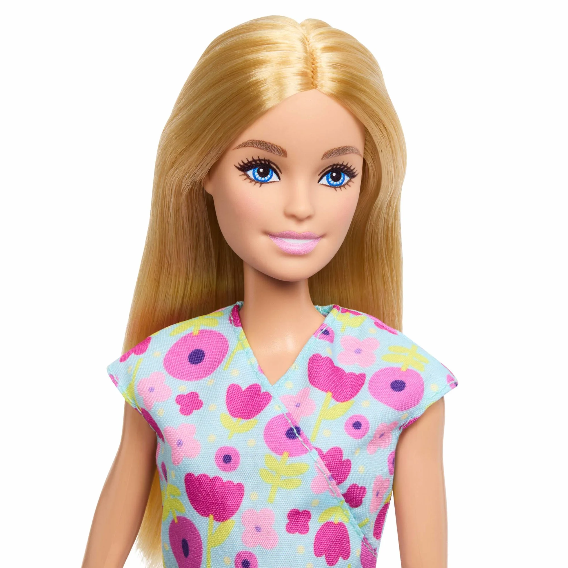 Barbie Carriere - Pediatra, set con bambola bionda con camice a fiori colorato, 2 mini bambole neonati, lettino per le visite e accessori a tema inclusi, 3+ anni, JMK12