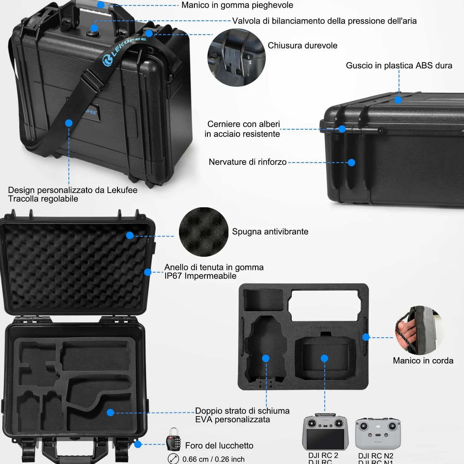 Lekufee Custodia Rigida Impermeabile per DJI Mini 4 Pro/3 Pro/Mini 3 Drone,DJI RC 2/N2/N1,Goggles 3(Non per Goggles N3)/2/Integra, RC Motion 2 e Accessori (Solo Valigia)