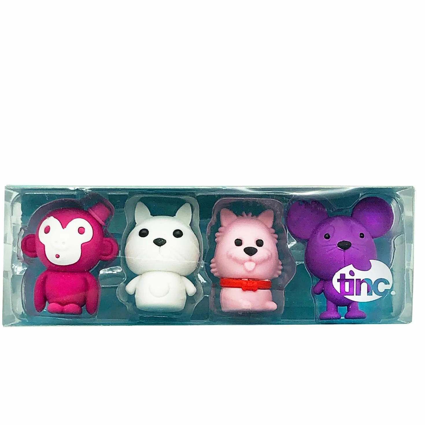 Tinc - Gomme Animali - Set di Figurine Multicolori da Collezione per Scuola e Disegno - Cancelleria Creativa - Regalo per Bambini - Assortiti - Confezione da 4