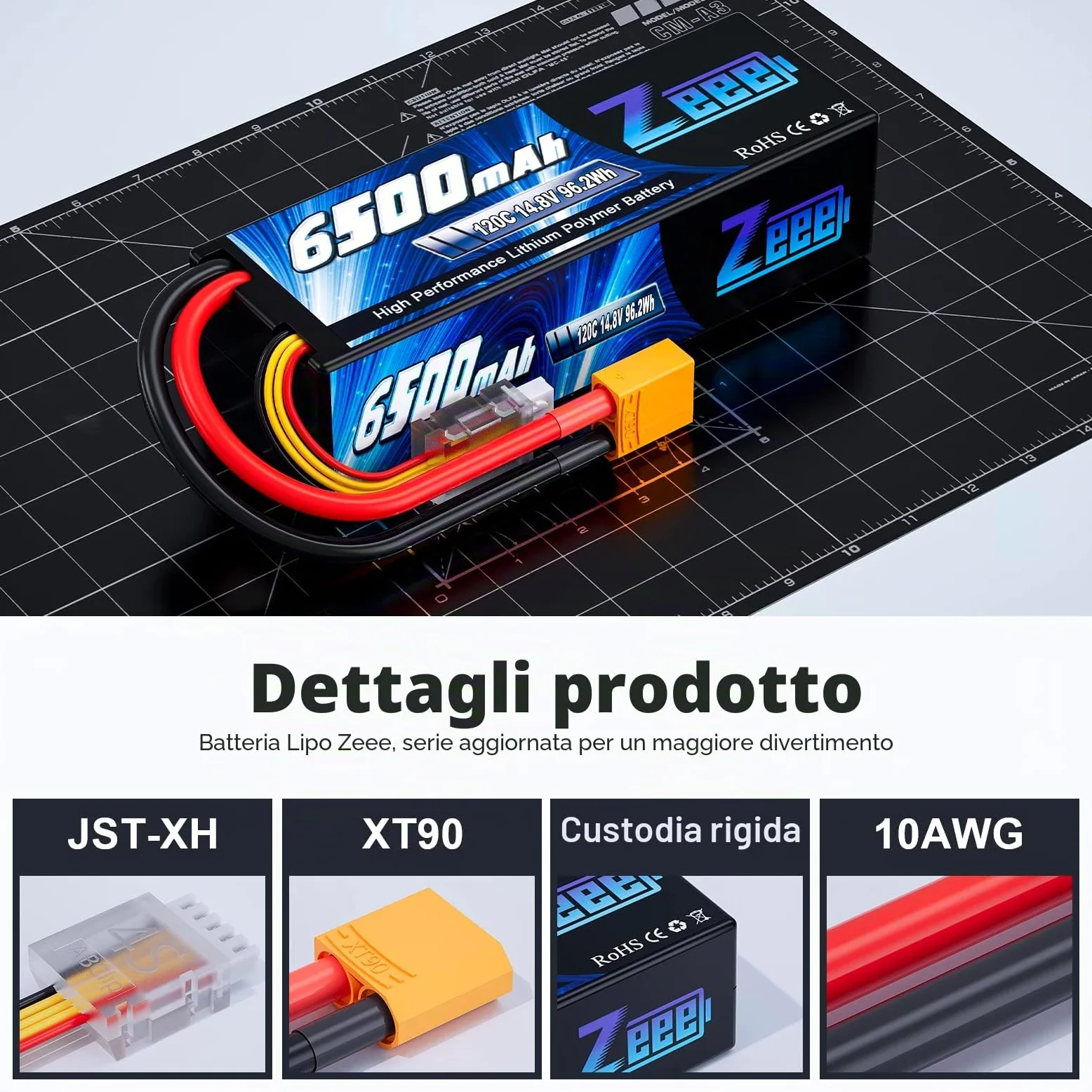 Zeee 4S Lipo 6500mAh 14,8V 120C Batteria RC con Spina XT90 (2 Pezzi) | Batteria RC per RC Car Truck Tank Buggy Truggy RC Racing Models