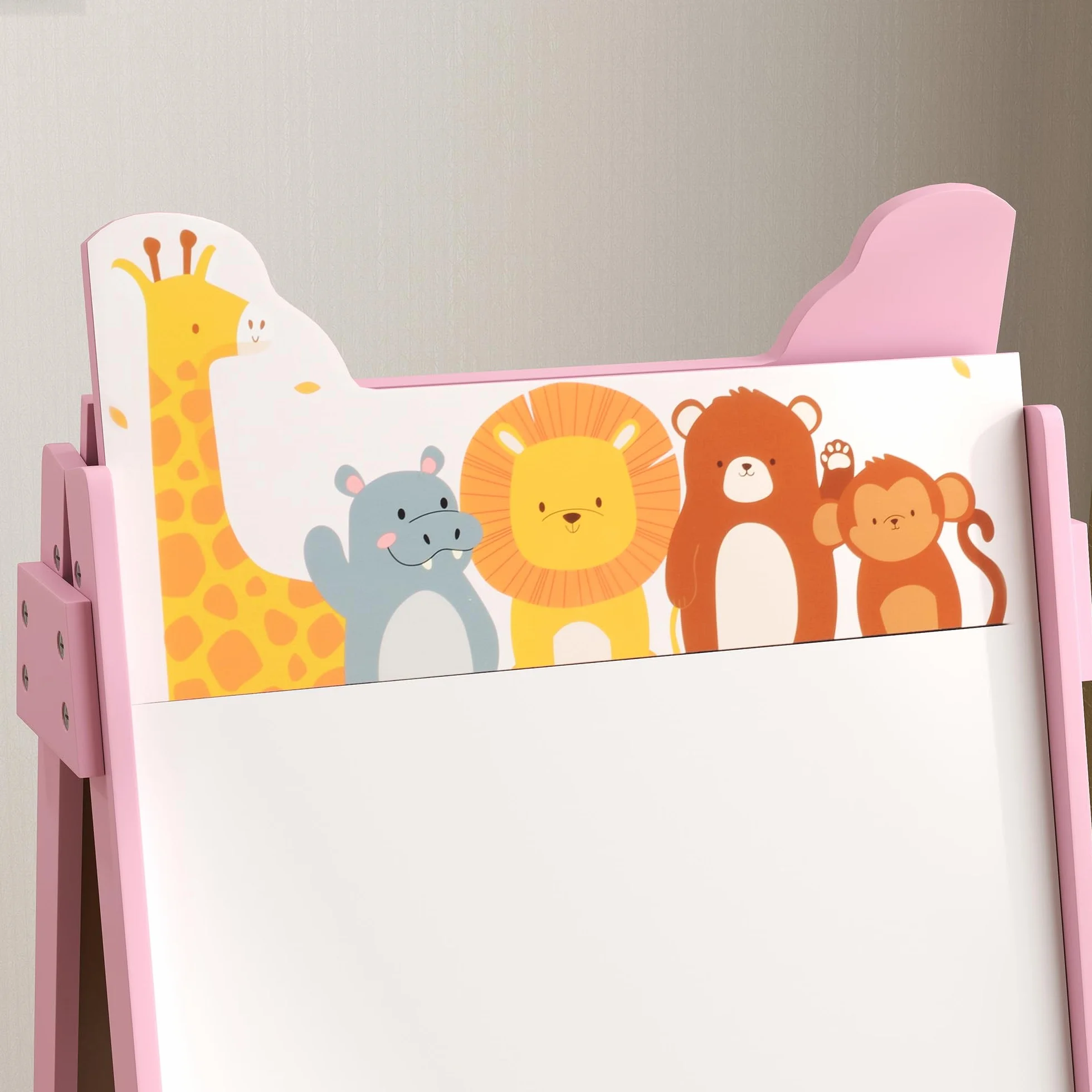 AIYAPLAY Cavalletto Artistico per Bambini in Legno 3-8 Anni con Lavagna Bianca e Nera 53.5x49x113 cm Rosa