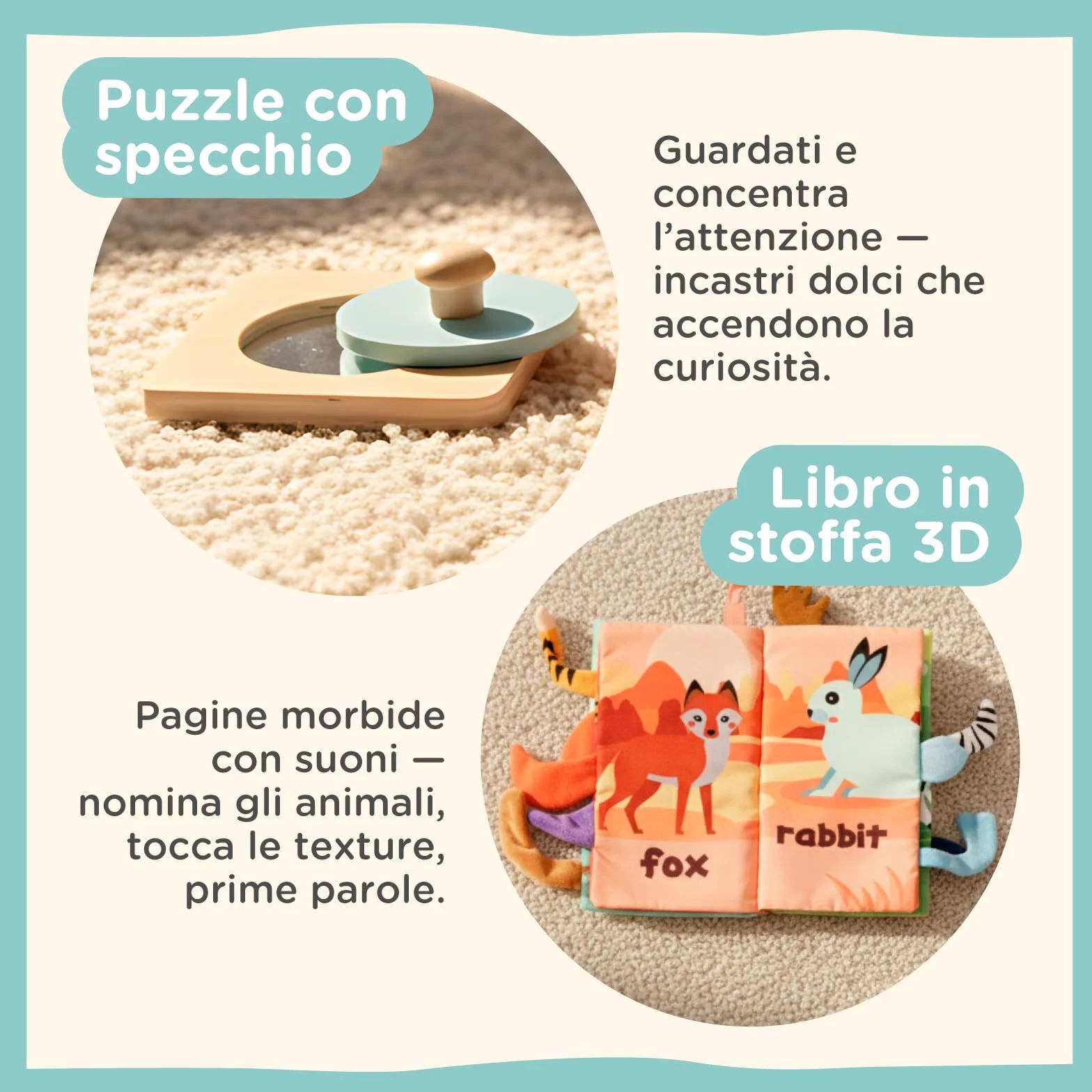 Nene Toys Giocattoli Montessori per Bebè 6–12 Mesi – Giochi Educativi Sensoriali in Legno – Scatola della Permanenza, Torre da Impilare, Libro in Stoffa, Massaggiagengive, Sonaglio & Blocchi Morbidi
