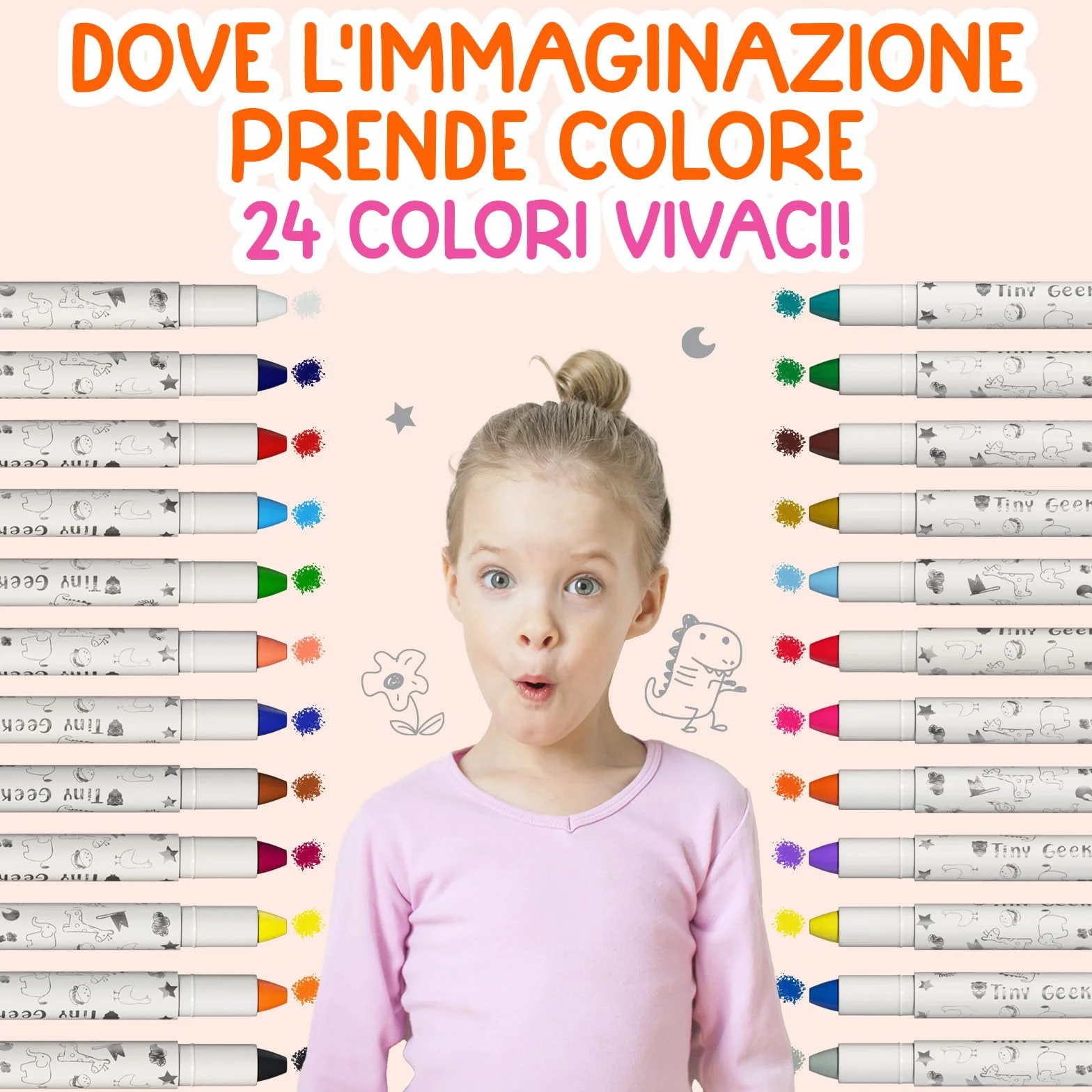 TinyGeeks 24 Pastelli a Cera Twistabili - Non Tossici per Bambini 1-3 Anni - Pastelli a Cera Lavabili per Bambini di Età 4-8 Anni