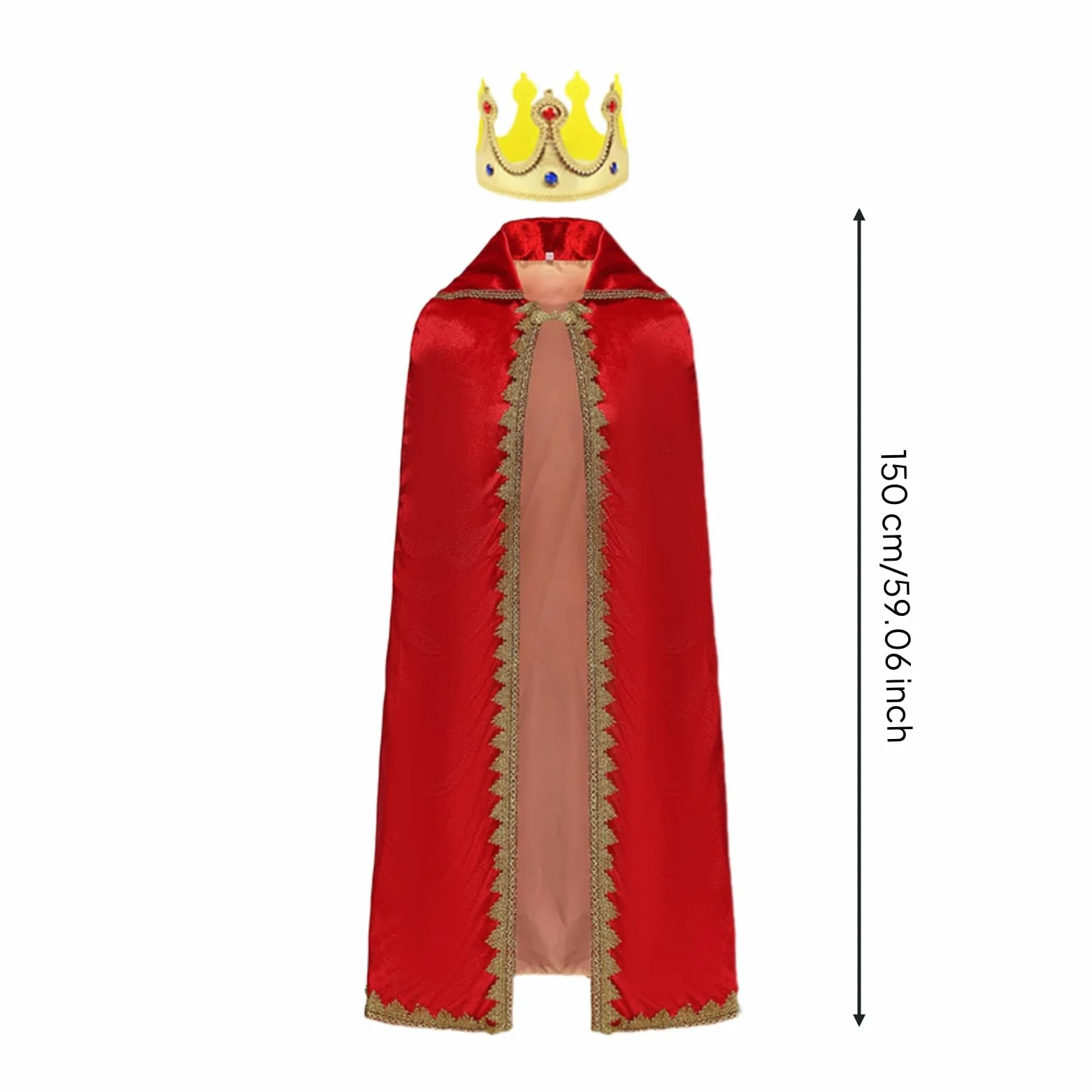 Mantello per Bambini Mantello Regale Costume Tunica Corona in Poliestere con Collo Alto Apertura Frontale E Finiture Ornate Adatto per Recite