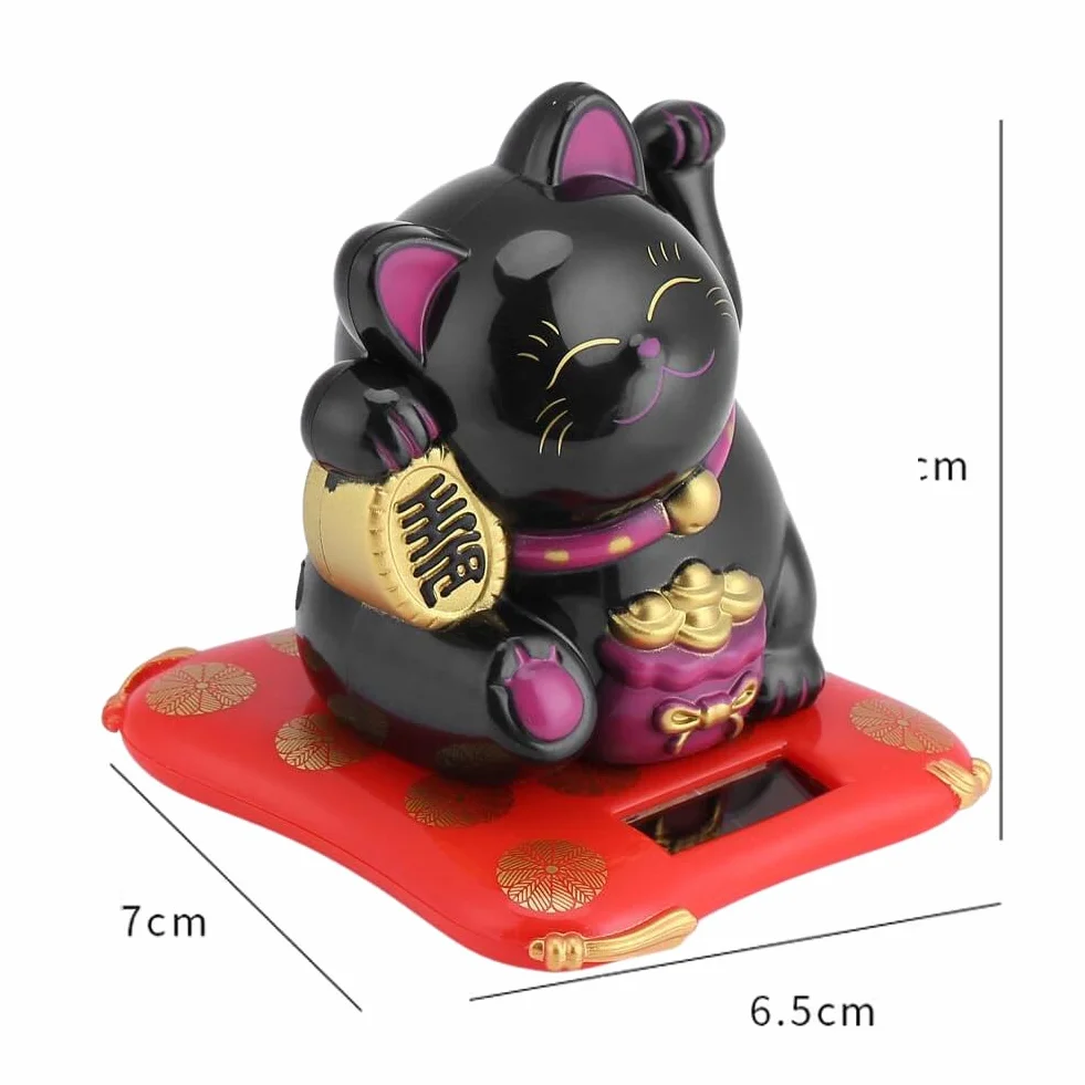 Gatto Ondeggiante Solare, Maneki Neko Fortunato, Alimentato Ad Energia Solare per Negozi, Ristoranti E Decorazioni per La Casa (Nero)