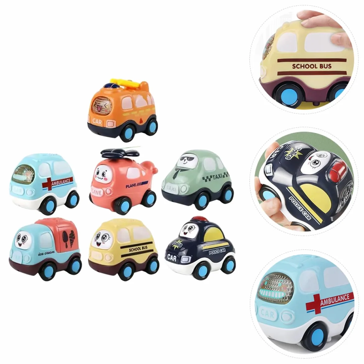 Set di 7 Macchinine a Retrocarica in Abs per Bambini | Movimento a Inerzia senza Batteria, Superfici Lisce senza Spigoli, per Compleanno e Festa dei Bambini Colore Casuale