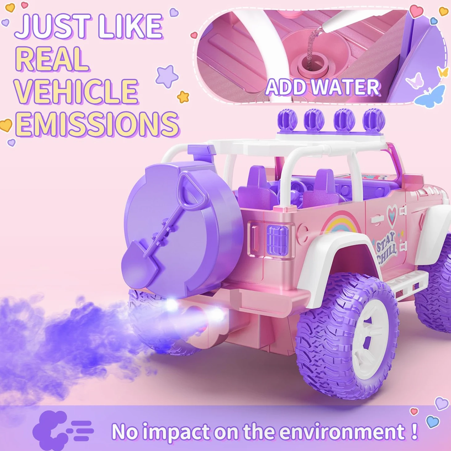 DEERC Rosa macchina telecomandata bambina con Nebbia Nebbia e Musica, 1:16 RC Auto con Luci a LED per Bambini, 2.4Ghz All Terrain SUV Camion Regali, Veicolo da Corsa Fuoristrada Giocattolo Auto, Gioca