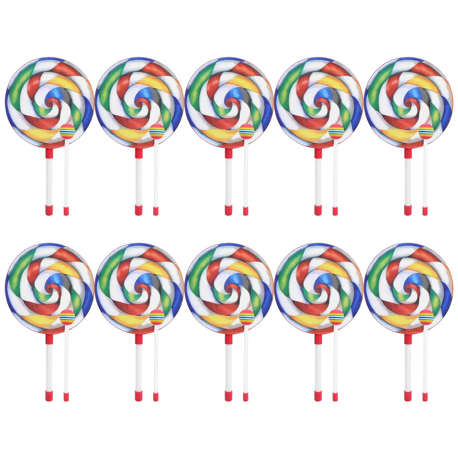 Set Tamburello per Bambini, Tamburi Lecca-lecca Colorati per Divertimento Musicale a Ritmo, Regalo Perfetto per Bambini, 10 Pezzi, Plastica, 8 Pollici