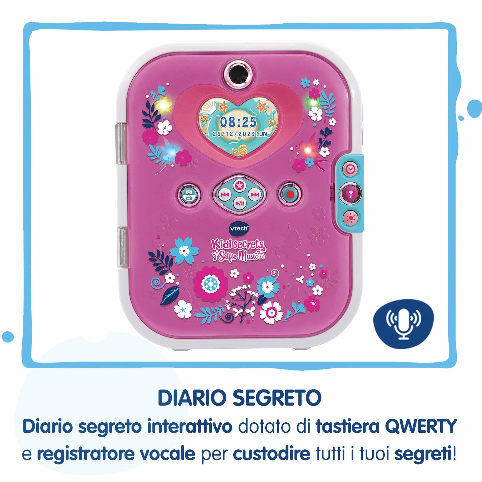 VTech KidiSecrets Selfie Music 2.0, Diario Segreto Interattivo per Bambini con Doppia Fotocamera e MP3, Diario Elettronico con Schermo a Colori e Tastiera, Lingua Italiana, Batterie Incluse, 6-12 Anni